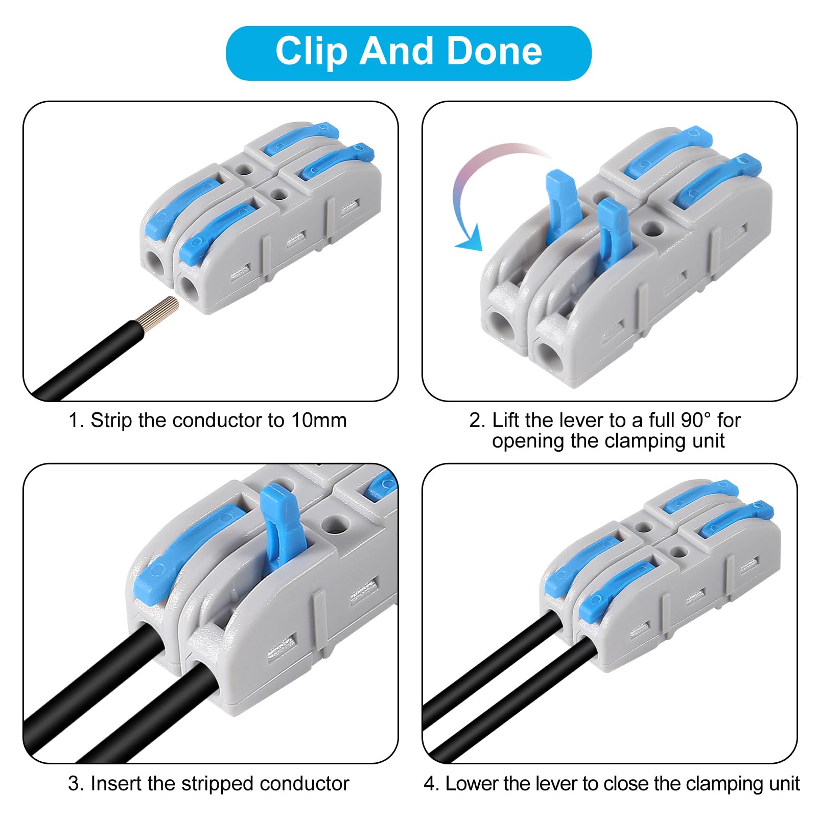 50PCS Lever Wire Connectors - 1 to 1 Inline Assemblable Electrical Connectors for 24-12 AWG Wires | Secure Circuit Splices for Home Wiring, DIY Projects & Electrical Repairs