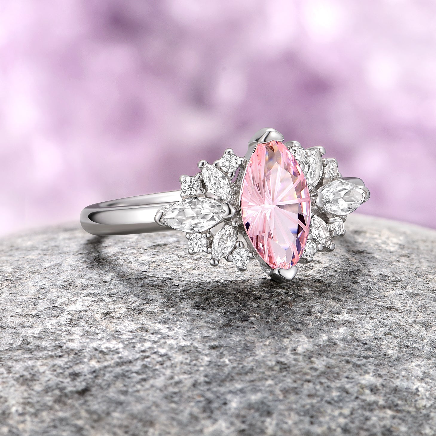Exquisite 14K White Gold Marquise Cut Morganite Engagement Ring for Women - Perfect for Proposals, Anniversaries & Special Occasions