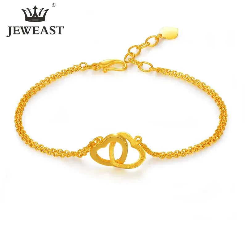 24K Pure Gold Bracelet for Women - 999 Solid Real Gold Bangle with Heart Charm, Elegant & Romantic Jewelry Gift for Her | Anniversary, Valentine's Day, Birthday Present