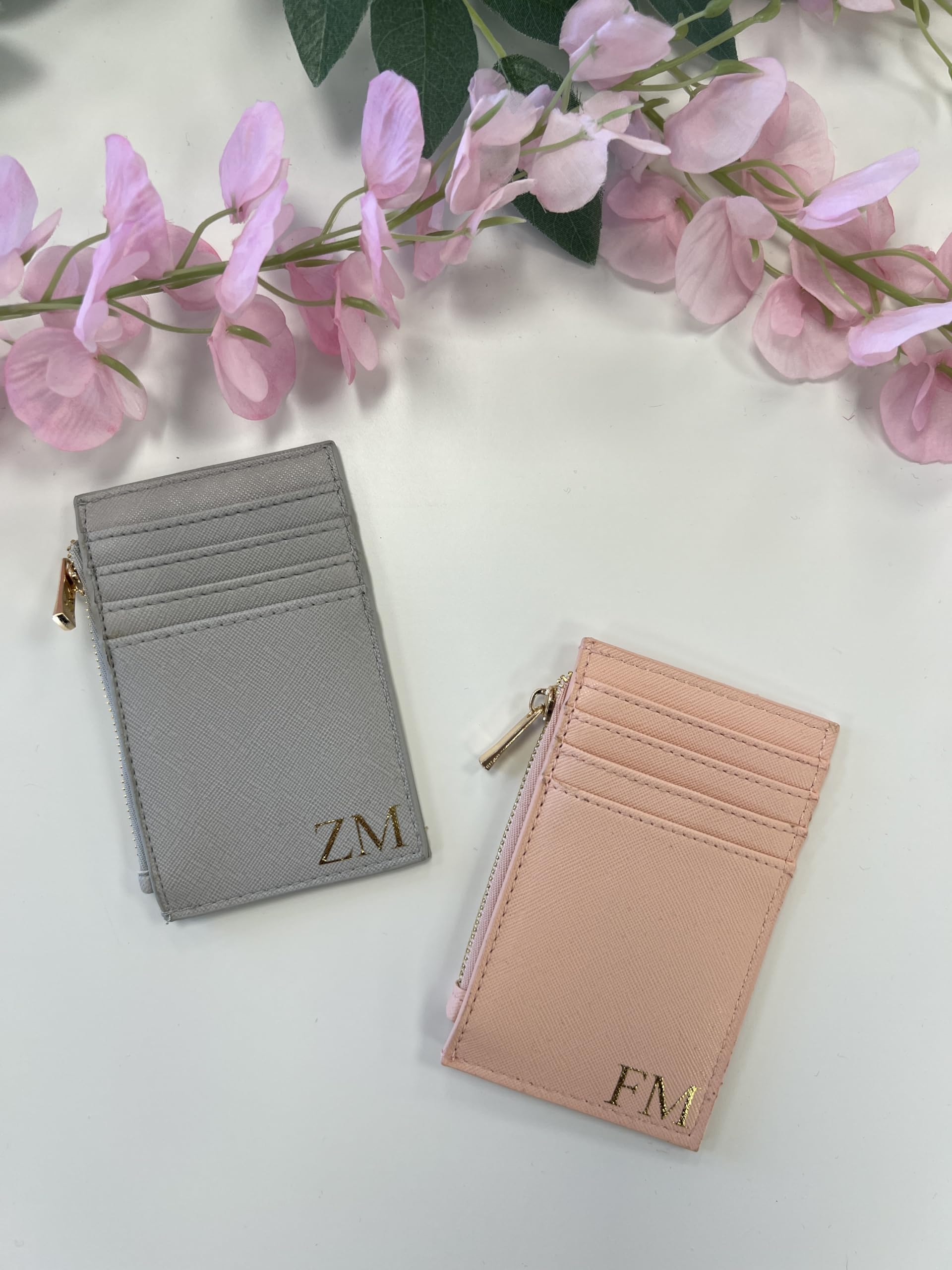 Personalized Monogram Wallet for Women & Men - RFID Blocking Slim Card Holder with Gold Zipper (Black) - Perfect for Travel, Business & Everyday Use