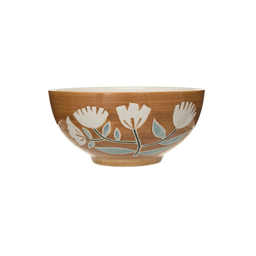 Hand Painted Floral Bowl - Ceramic Fruit Serving Bowl with Vibrant Floral Design - Perfect for Home Decor, Kitchen Use, and Gift Giving