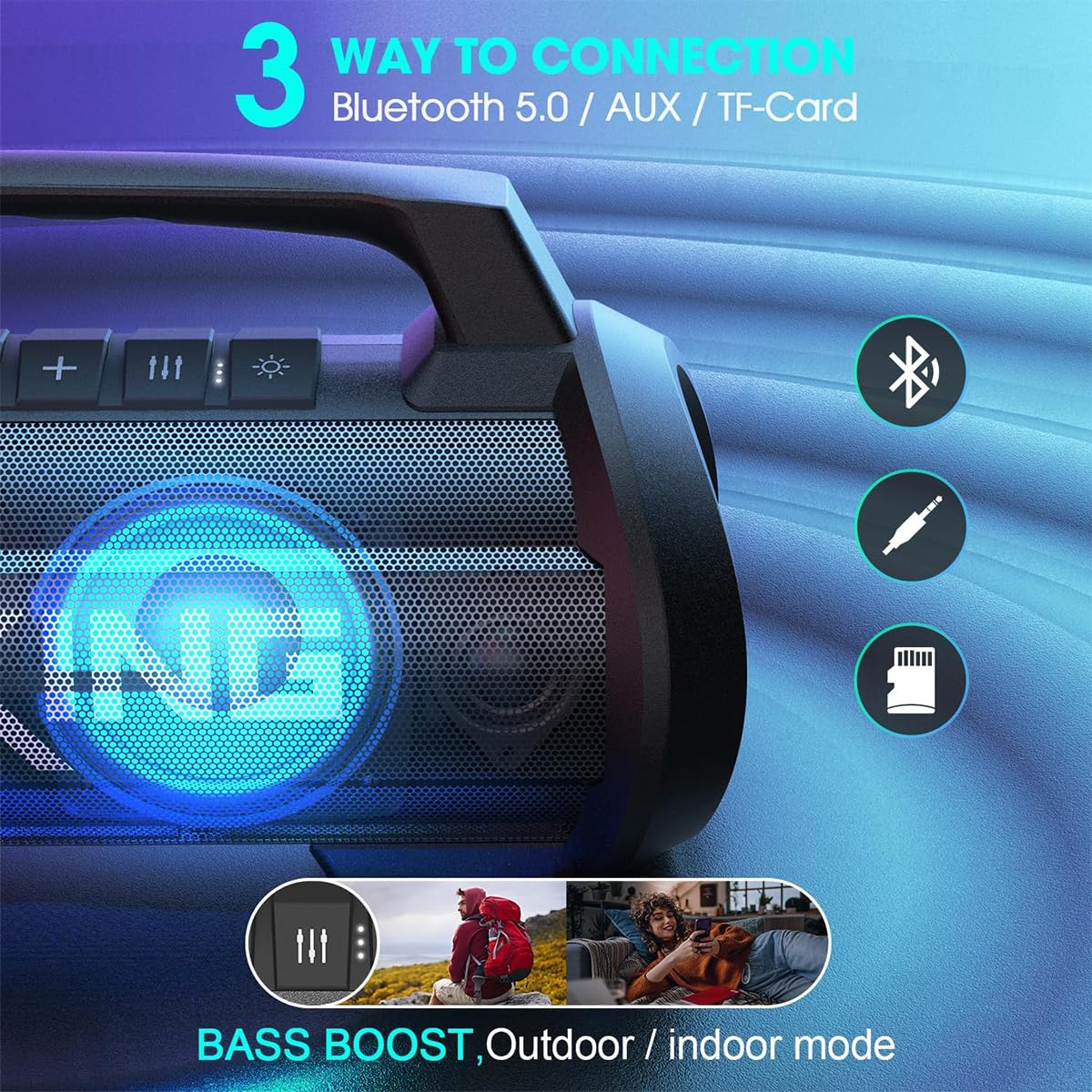 W-KING 120W Max Loudest Bluetooth Speaker - IPX6 Waterproof Portable Wireless Speaker with 70W Deep Bass, 2 Subwoofers, DSP, EQ, 42H Playtime, LED Lights, Power Bank - Perfect for Outdoor Parties, Beach, Camping & Large Events
