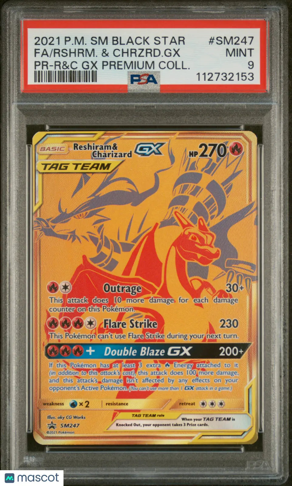 2021 Pokemon SM Black Star Promo Reshiram Charizard GX FA PSA 9 #SM247 - Rare Collectible Card for Trading, Gaming & Display