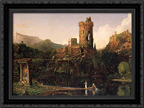 Thomas Cole Italian Scenery Landscape Canvas Art Print - 24x18 Inches Black Ornate Wood Frame - Vintage Wall Decor for Living Room, Office & Gallery Display