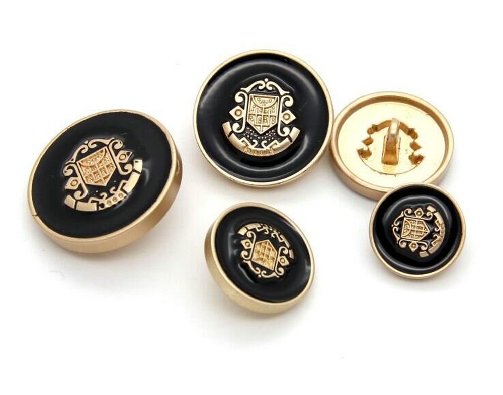 10pcs Gold & Black Blazer Buttons - Shield Design for Suits & Jackets - Formal & Uniform Wear