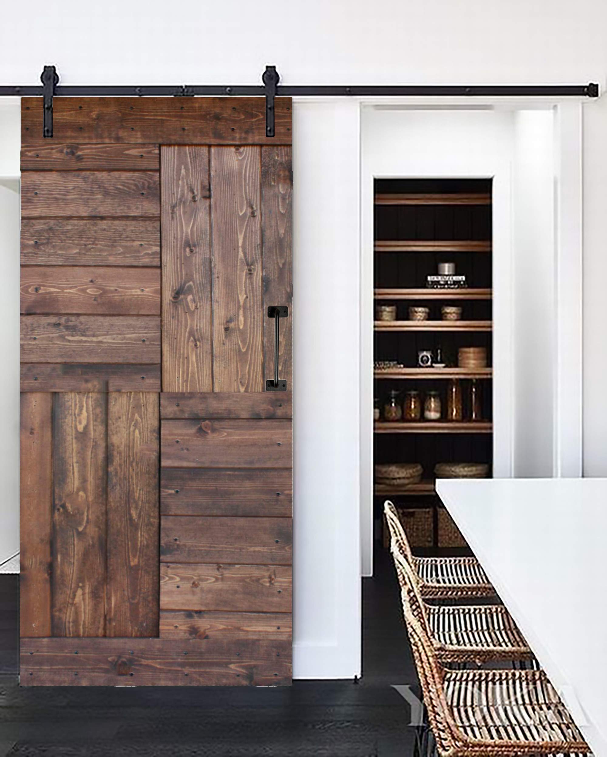 36in X 84in Solid Wood DIY Sliding Barn Door Slab - S Series with Handle (Walnut) | Rustic Interior Door for Bedroom, Closet, or Farmhouse Style Home Decor