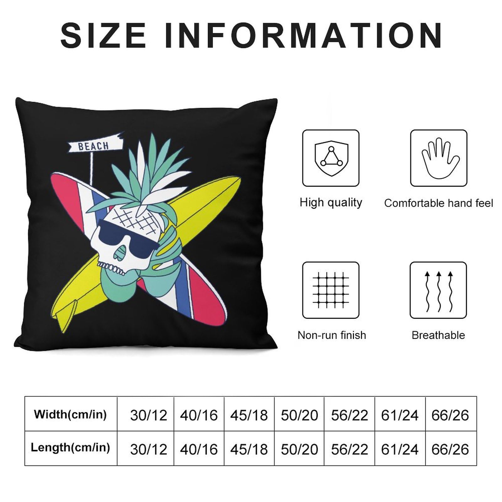Surfboard Skull Pineapple Plush Pillow Covers - Soft 16x16 Inch Cushion Cases for Sofa, Bed, Dorm (Set of 4) - Tropical Home Decor & Beach House Accessories