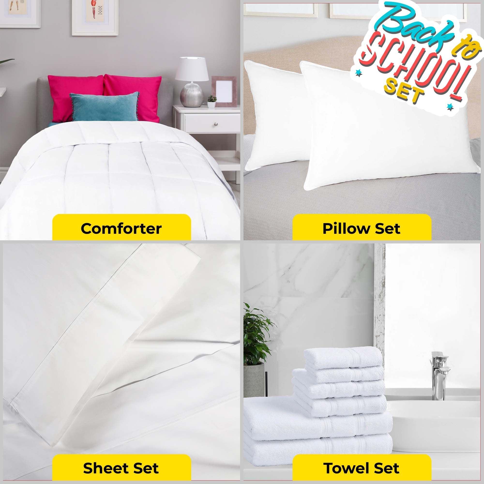 Back to School Essentials Kit - Complete Dorm Room Bundle for College Students | Twin & Twin XL Size Bedding Set in White | Perfect for Dorm Move-In & Student Housing