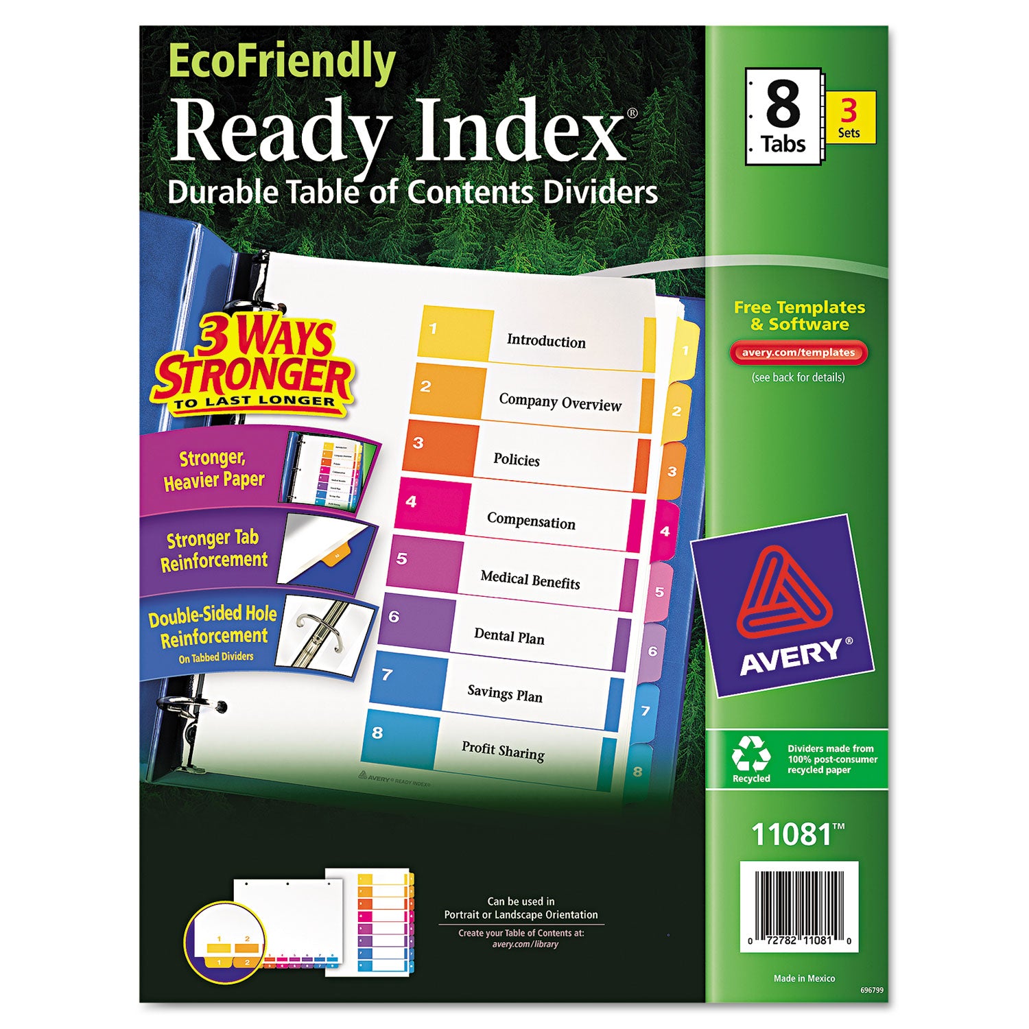 Avery Customizable Table of Contents Index Dividers with Multicolor Tabs - 8 Tabs (1-8), 11 x 8.5 Inches, White, 3 Sets - Perfect for Office Organization, School Binders & Document Filing