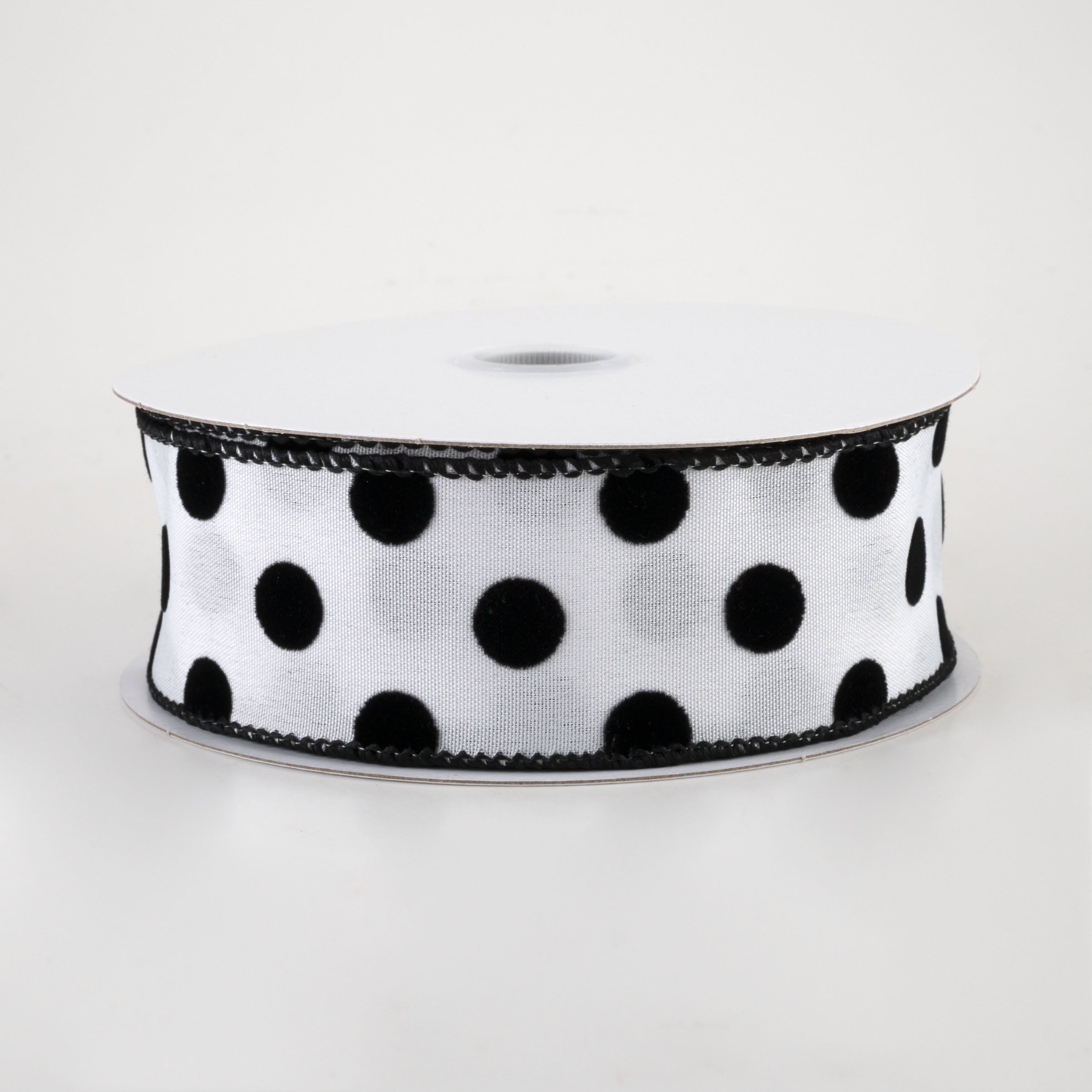 1.5 Inch Flocked Dots Ribbon - White & Black Polka Dot Decorative Ribbon (10 Yards) for Gift Wrapping, Party Decorations, DIY Crafts and Scrapbooking