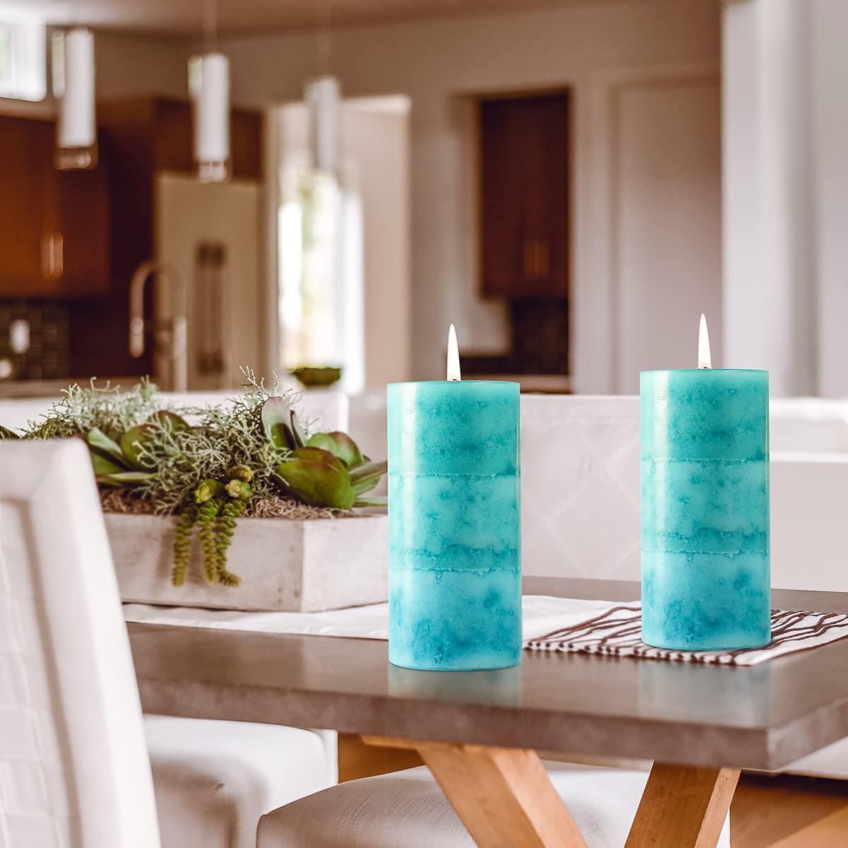 Ocean Breeze Scented Pillar Candles - 3 Pack Teal 3x6 Inch Long-Lasting Clean Burning Candles for Home Décor, Bathroom, Wedding, Relaxation & Aromatherapy