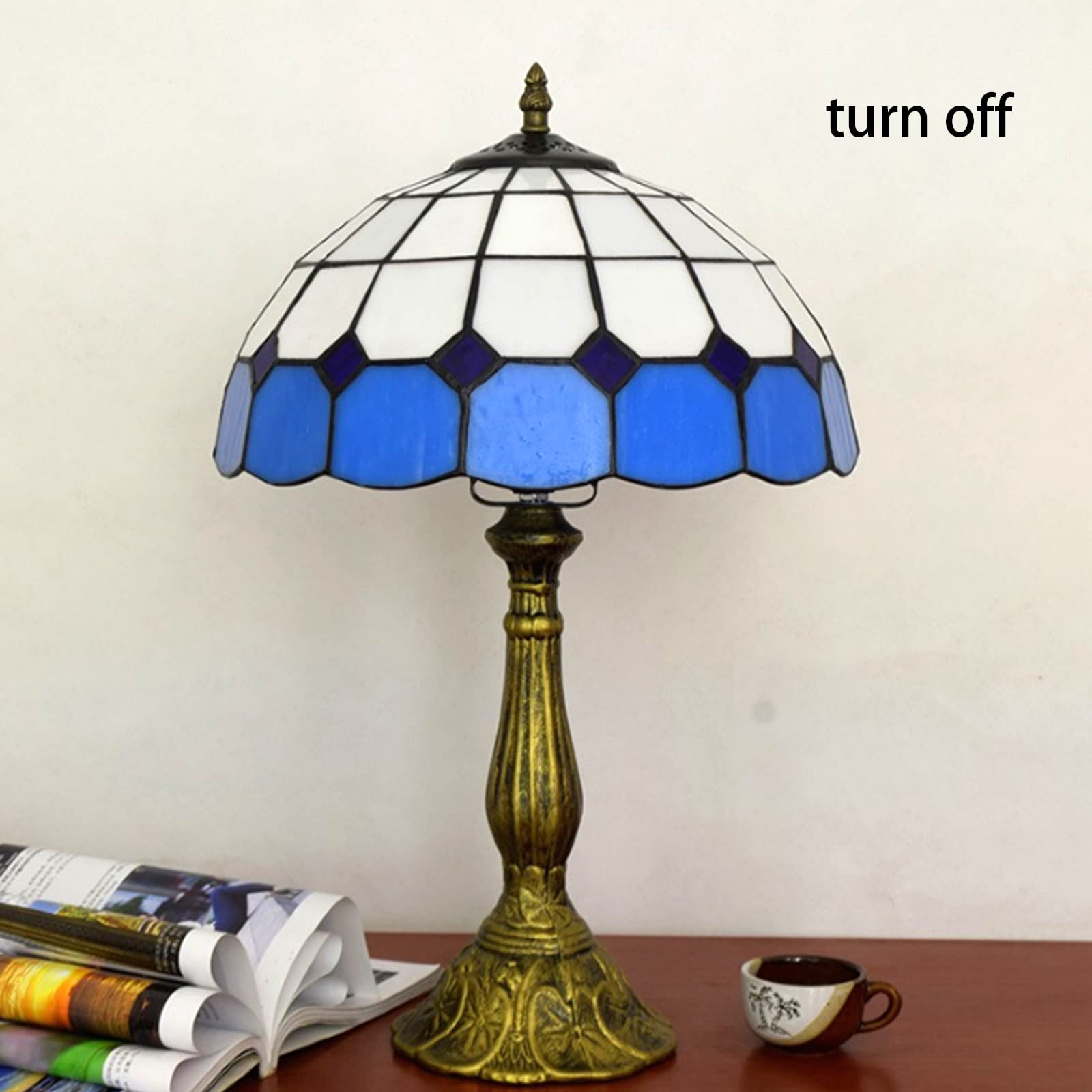 12 Inch Tiffany Desk Lamp - Mediterranean Style Stained Glass Lampshade, Large Luxurious Bedside & Reading Light for Living Room, Bedroom, Farmhouse - Perfect for Home Office, Study, Dorm & Nightstand Lighting