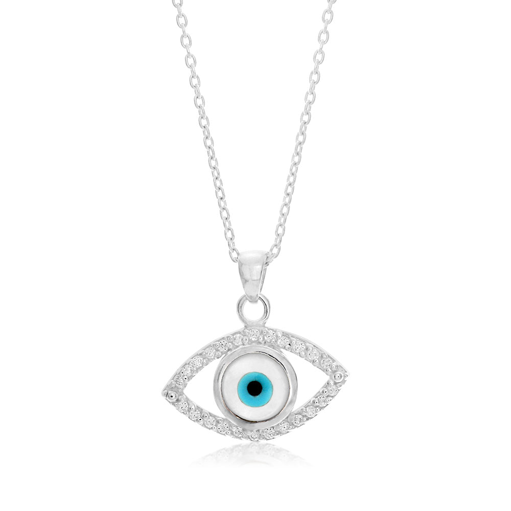 45cm Sterling Silver Zirconia Evil Eye Pendant Necklace with Chain - Protection Jewelry for Women, Gift for Her, Perfect for Everyday Wear & Special Occasions