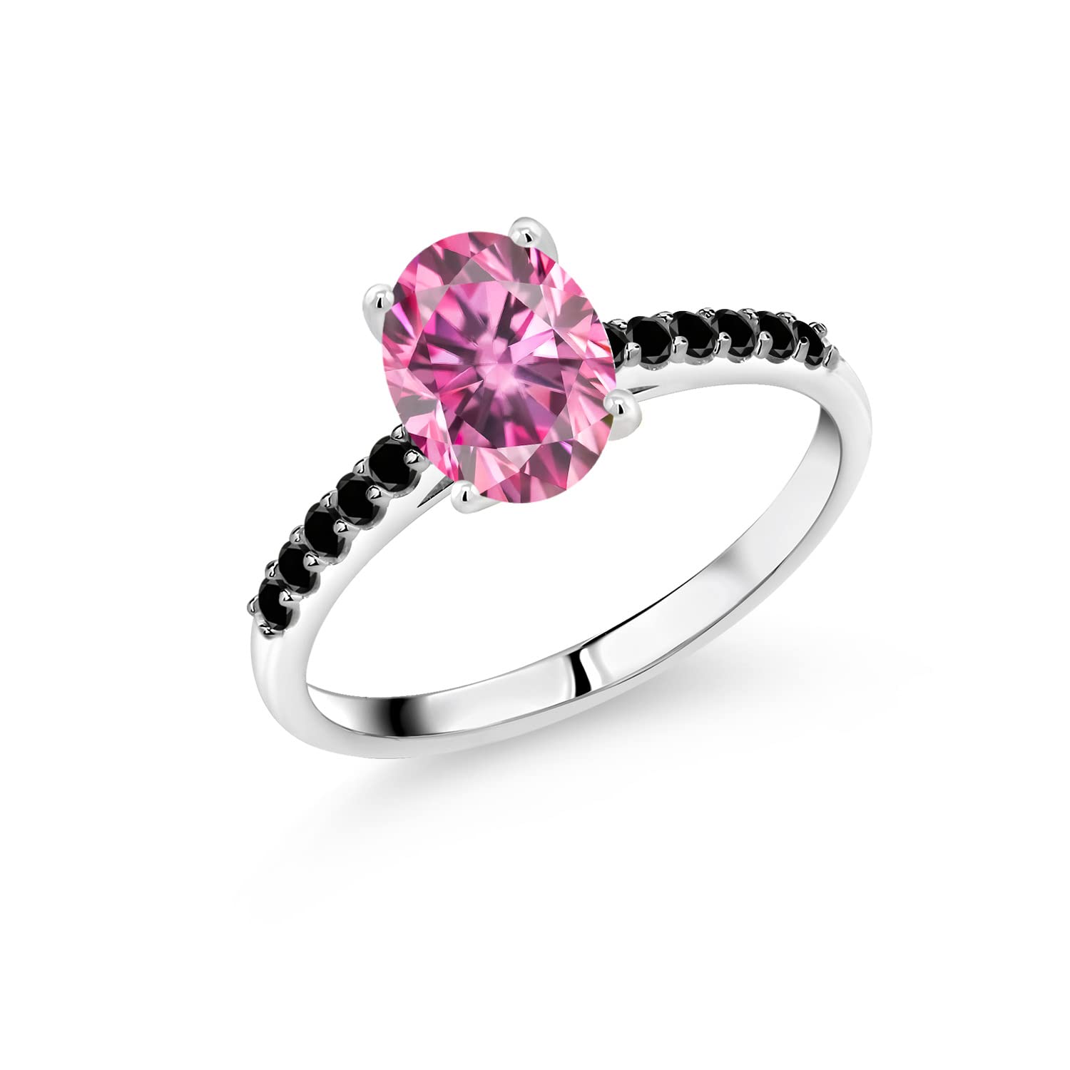 10K White Gold Oval Pink Moissanite & Diamond Ring (1.58 CTTW) - Elegant Gemstone Jewelry for Women, Perfect for Engagement, Wedding & Anniversary Gifts