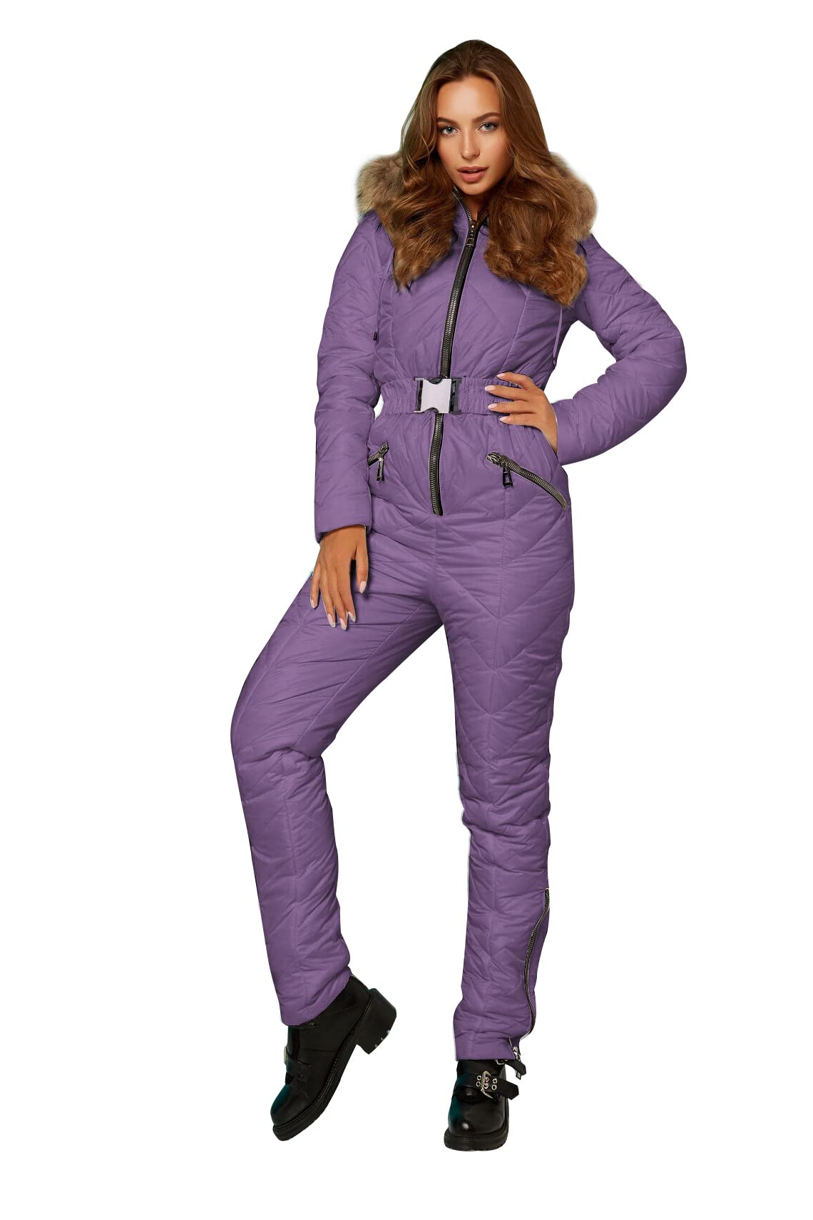 Yousify Women's Winter Ski Suit - One Piece Hooded Snowsuit with Fur Collar for Skiing, Snowboarding & Outdoor Sports | Waterproof & Warm Winter Coat for Cold Weather Adventures
