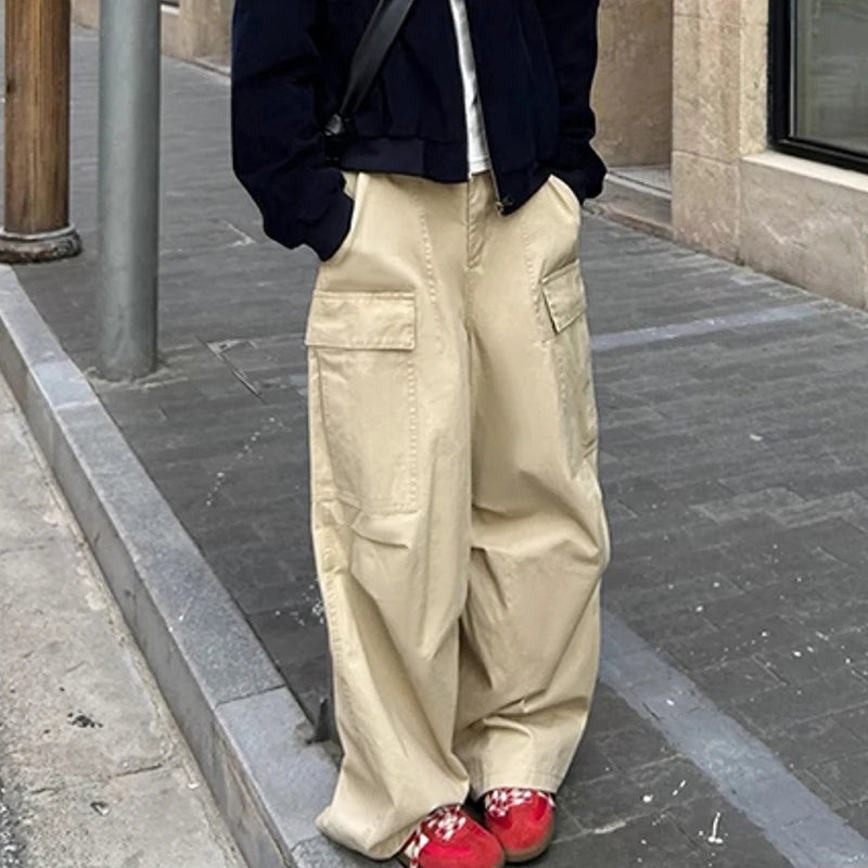American Style Men's Cargo Pants with Large Pockets - Straight Leg, Half Elastic Waist, Loose Fit Comfortable Trousers for Outdoor Work, Hiking & Casual Wear | Model 9C9250
