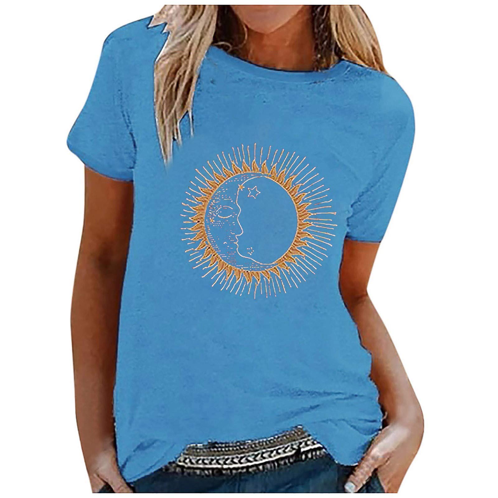 Smooto Women's All-in-One Blouse - Stylish Babydoll T-Shirt & Fun Tank Top | Lightweight Gauze Tunic with Peace Sign Design | Cool Summer Casual Wear (Blue, XXL) for Beach Outings, Music Festivals & Everyday Comfort
