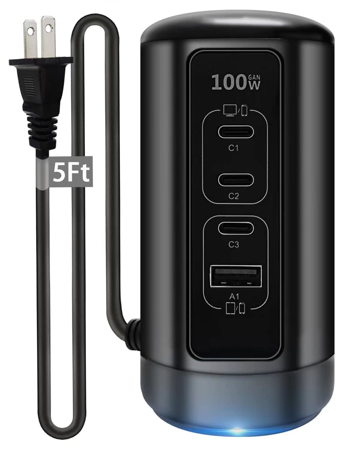 100W USB C GaN Fast Charger, 4-Port PD Charging Station for MacBook Pro/Air, iPad Pro/Air, iPhone 13/14/15 Series, Dell XPS 15, Samsung Galaxy, Google Pixel - Compact Power Hub for Home, Office & Travel