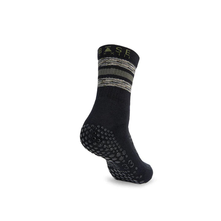 Base33 Grip Crew Socks - Granite Stripe Non-Slip Athletic Socks for Running, Hiking & Workout - Comfortable & Durable Performance Socks for Men & Women