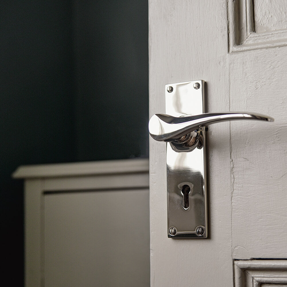 Polished Nickel Door Handles with Lever Lock - Modern & Secure Entryway Hardware for Home & Office Doors | Perfect for Interior & Exterior Use