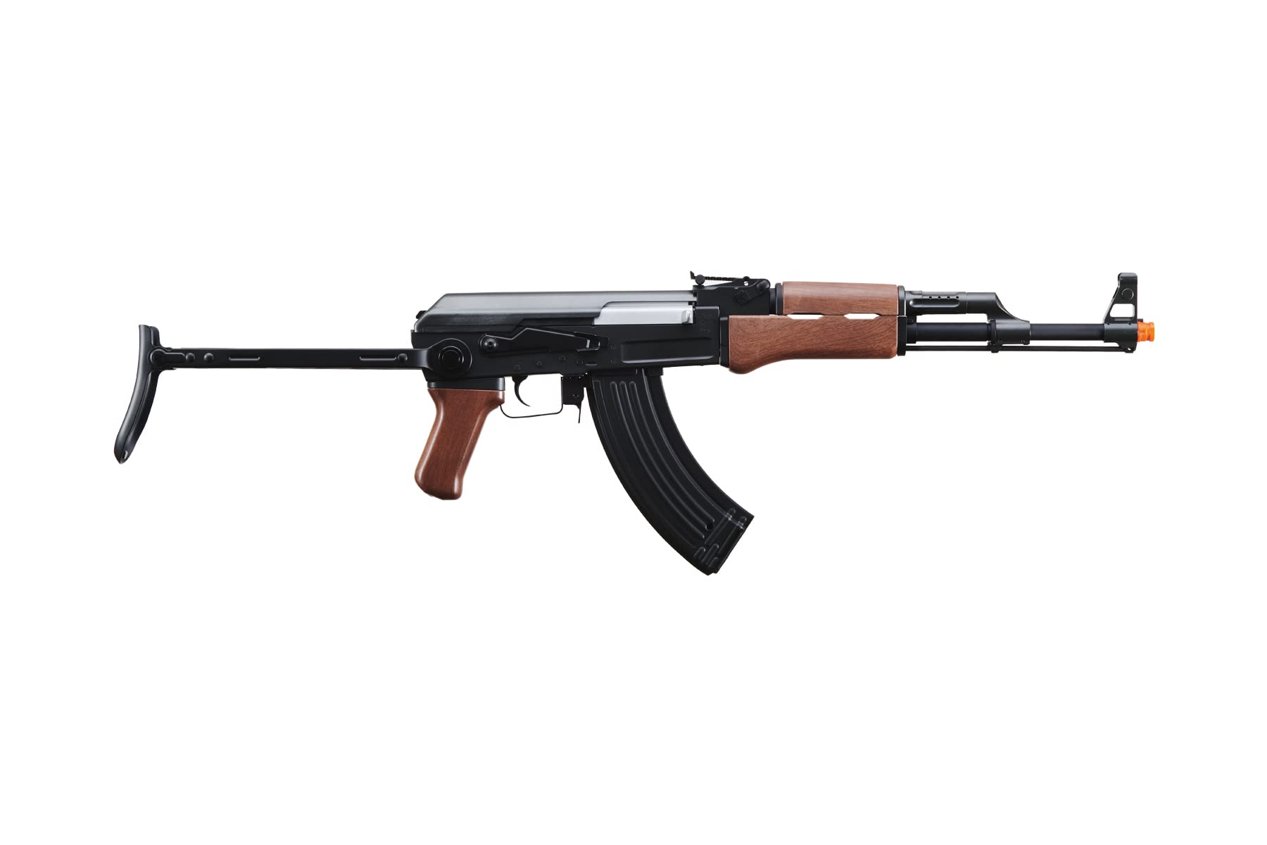 Lancer Tactical AK47 AEG Airsoft Rifle - Full Metal High FPS Electric Gun with Folding Stock, 600 Round Magazine, Battery & Charger Included (Black/Faux Wood) - Perfect for Milsim, Airsoft Battles & Tactical Training