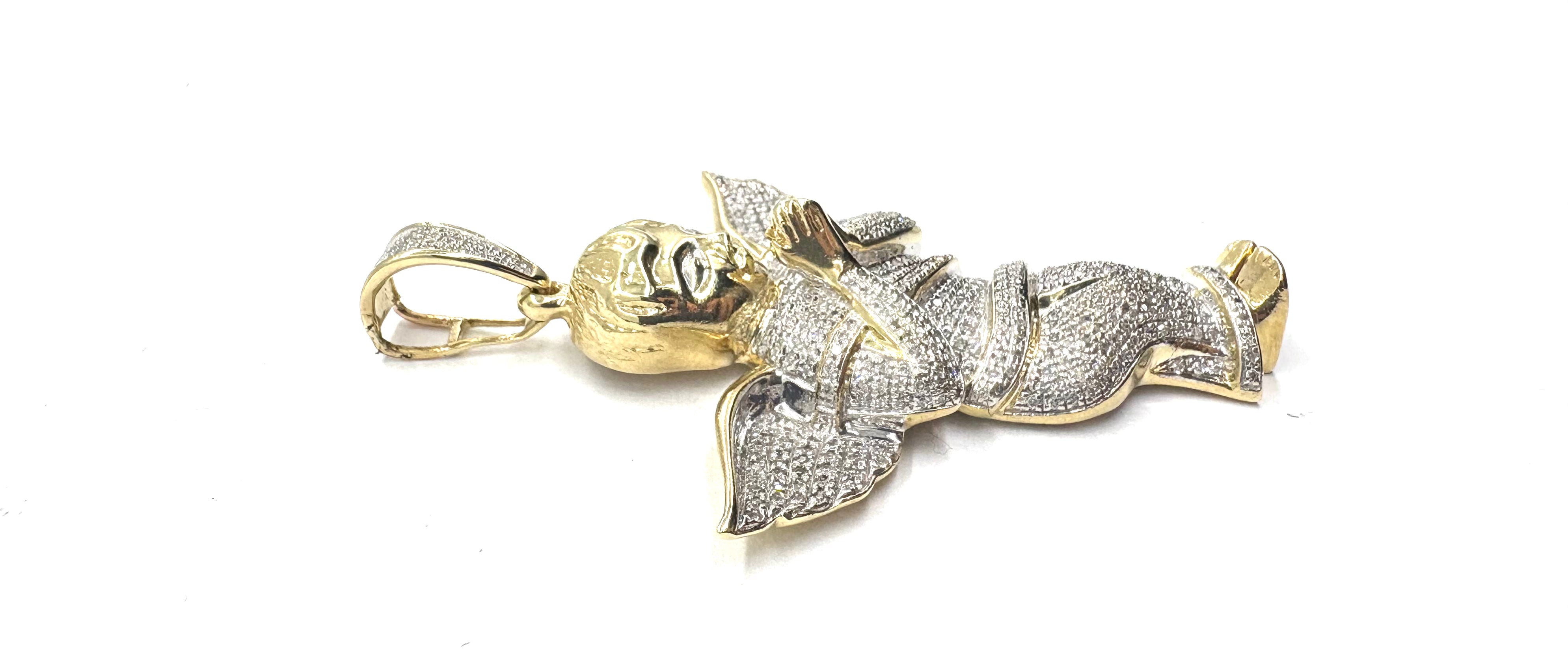 10K Yellow Gold Diamond Baby Angel Pendant Necklace - Elegant Gift for Baptism, Christening & Newborn Celebrations - Perfect for Birthdays, Baby Showers & Special Occasions
