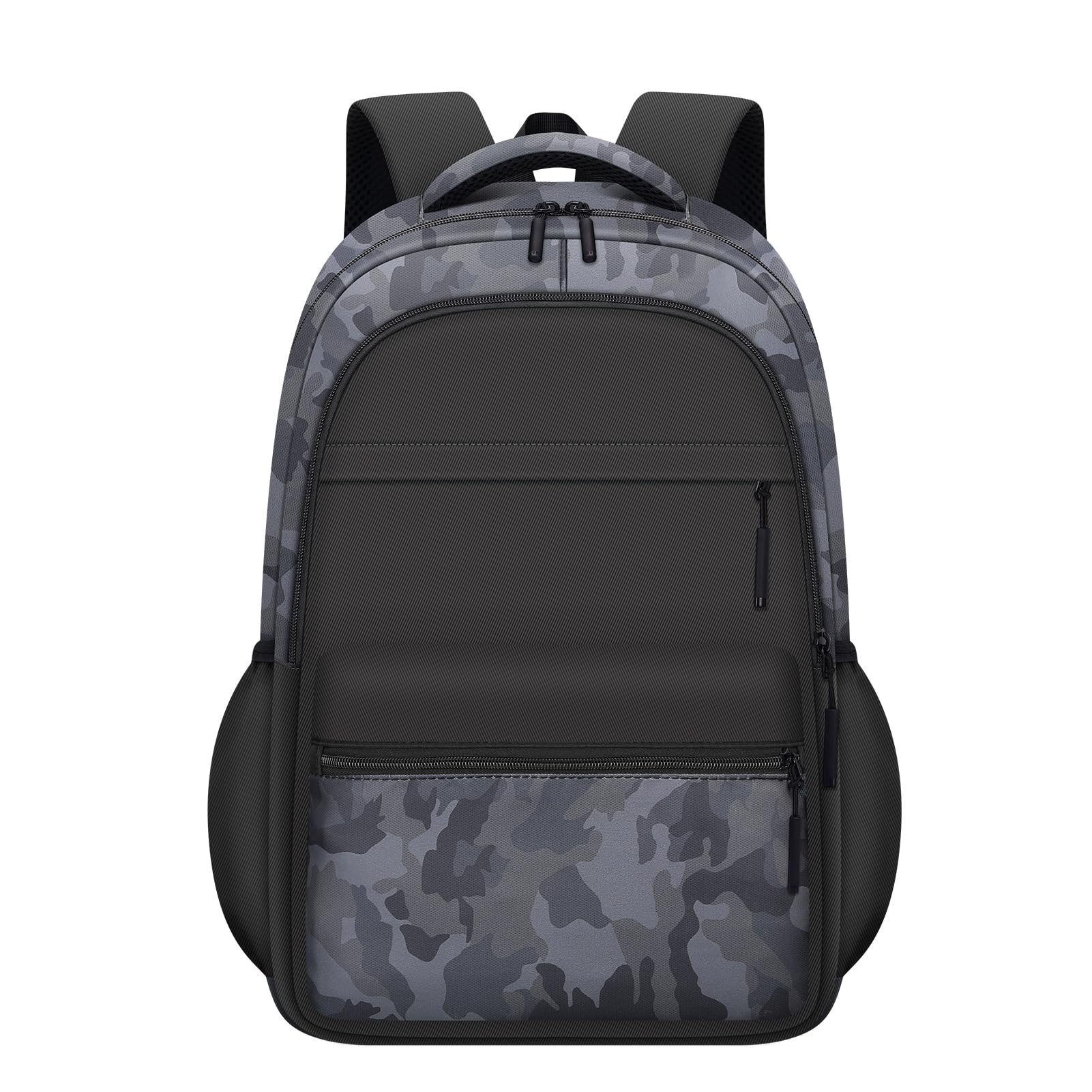 Stylish Camouflage Laptop Backpack for Women & Men - Durable School, College, Travel & Work Bookbag with USB Charging Port (Black) - Perfect for Students, Commuters & Digital Nomads