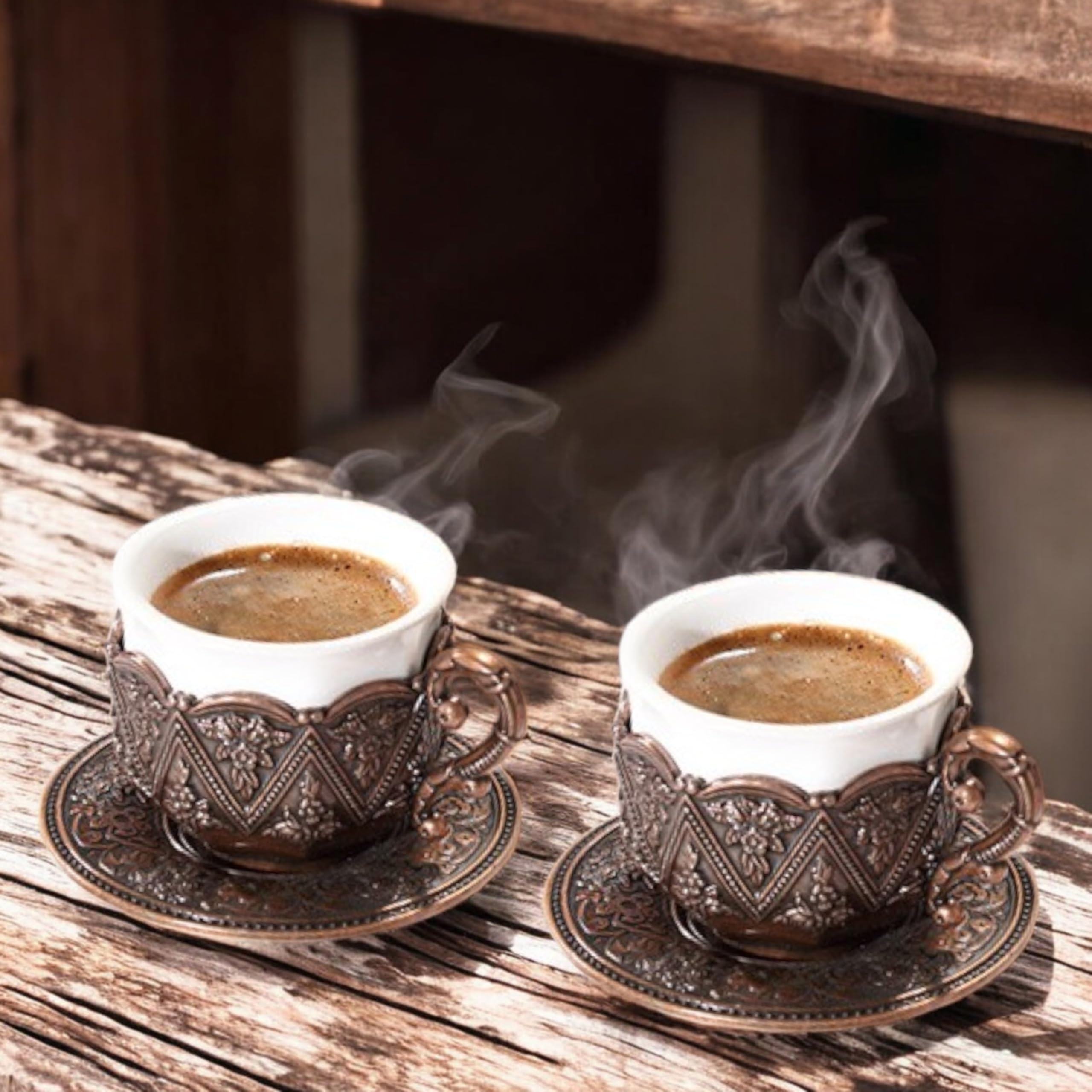 Premium Espresso Coffee Cups Set - 6-Piece Porcelain Turkish Arabic Greek Coffee Cups with Gold Accents - Elegant Home & Wedding Gift Set for Coffee Lovers, Perfect for Espresso, Turkish Coffee & Afternoon Tea