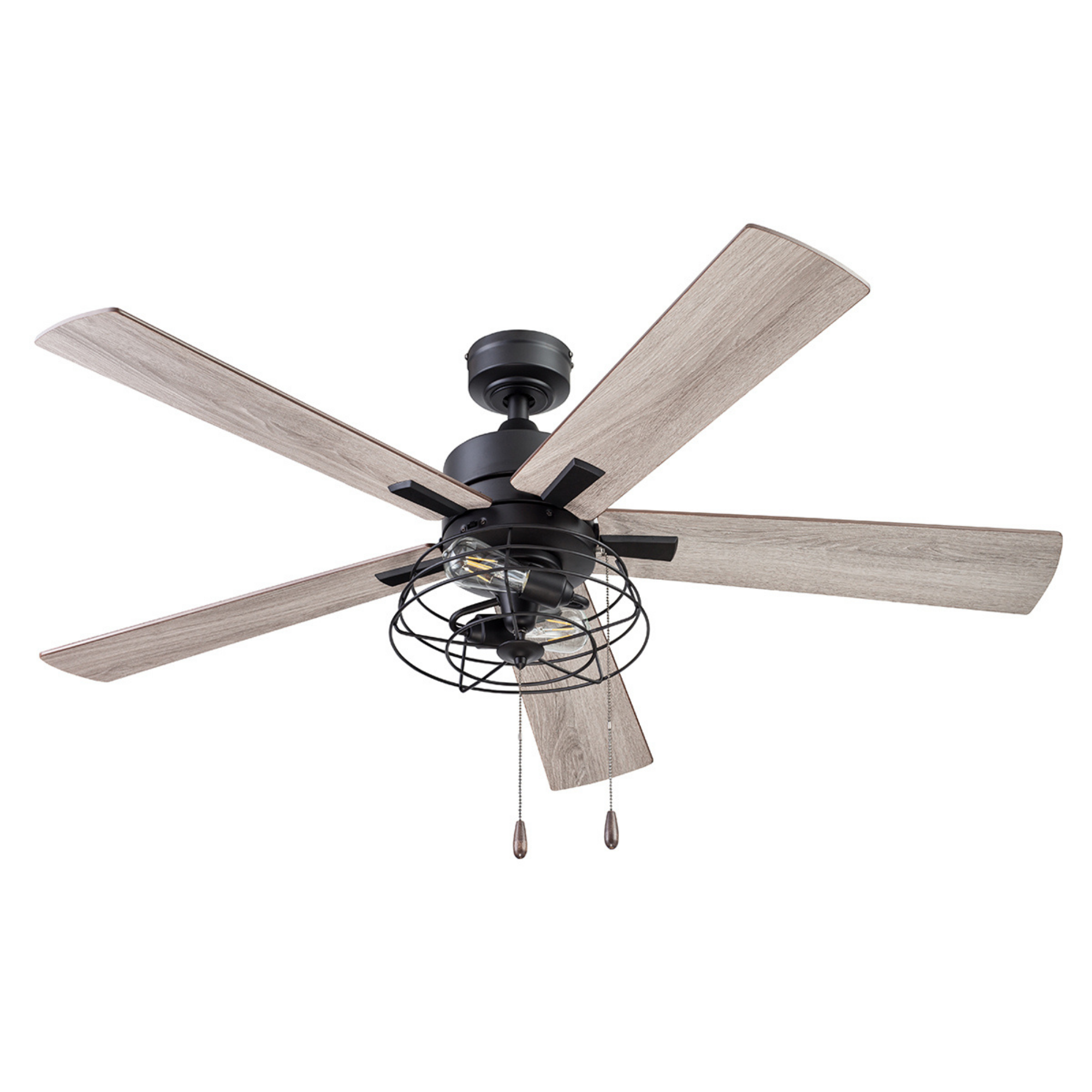 52 Inch Matte Black Ceiling Fan with Pull Chain - Marshall Style - Perfect for Living Room, Bedroom, and Outdoor Patio