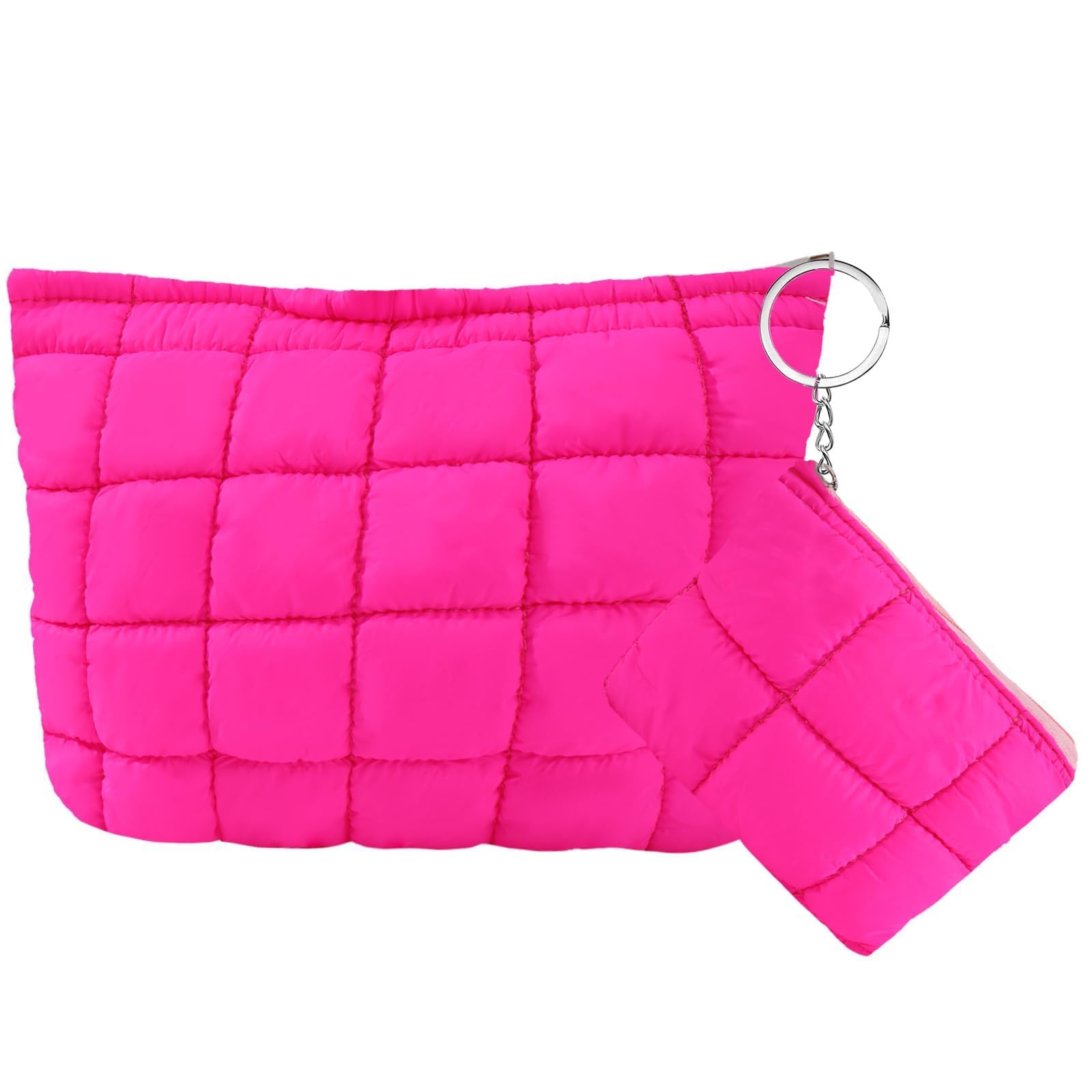 LYDZTION Quilted Makeup Bag Set of 2 - Rose Red Checkered Cosmetic Organizer for Women | Travel Toiletry Pouch with Zipper | Perfect for Skincare, Makeup Storage & Gift Giving