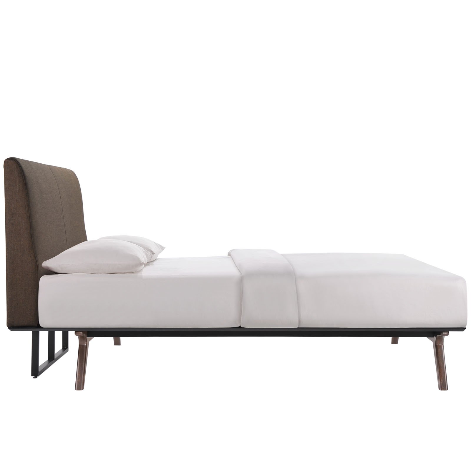 Modway Tracy Mid-Century Modern Wood Platform Queen Size Bed with Two Nightstands in Cappuccino Brown - Stylish Bedroom Furniture for Home Decor & Master Suite Upgrade