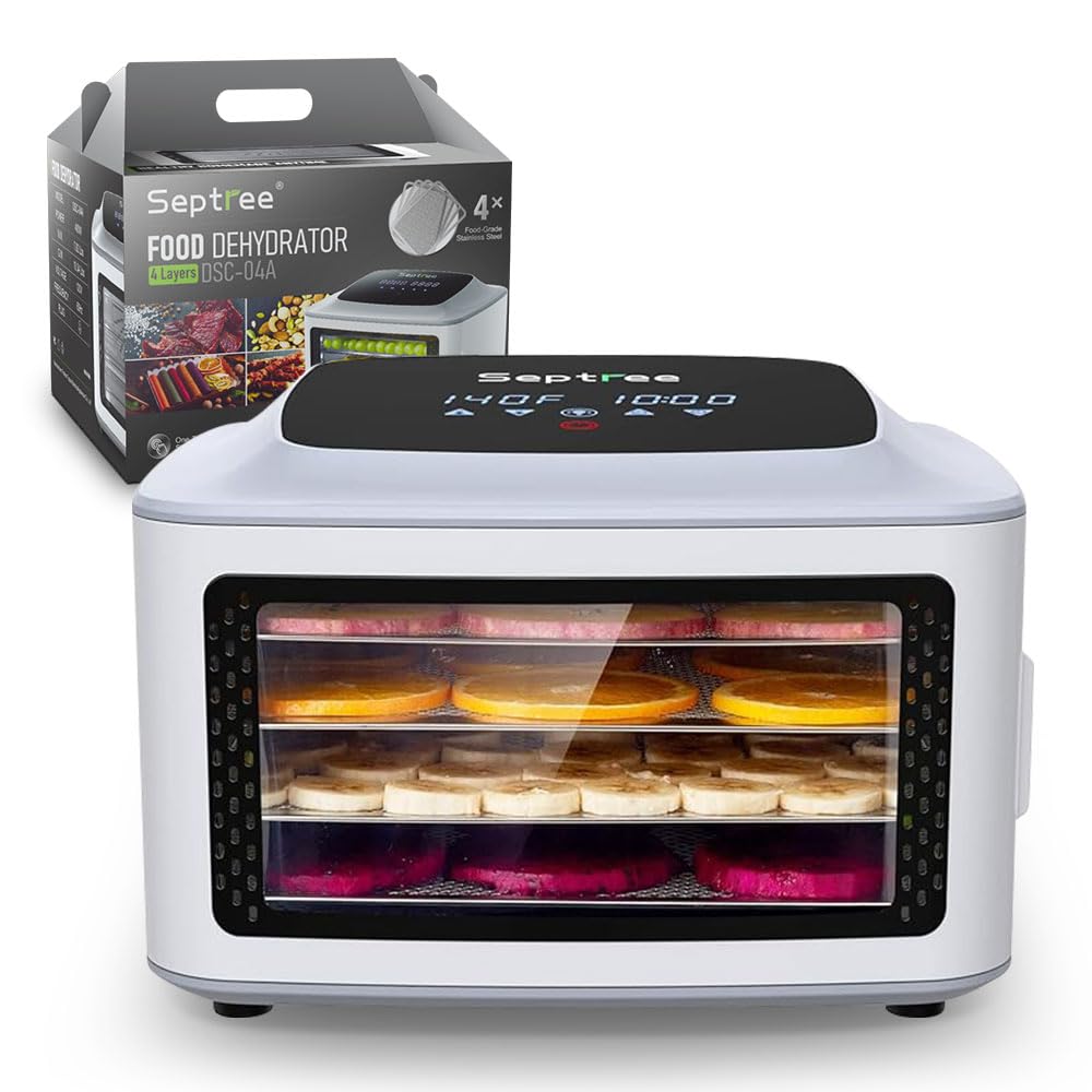 Best Compact Food Dehydrator with 4 Stainless Steel Trays - Digital Timer & 190°F Temperature Control for Jerky, Herbs, Fruits & Veggies | Perfect for Healthy Snacks, Camping & Small Families | Space-Saving Kitchen Appliance