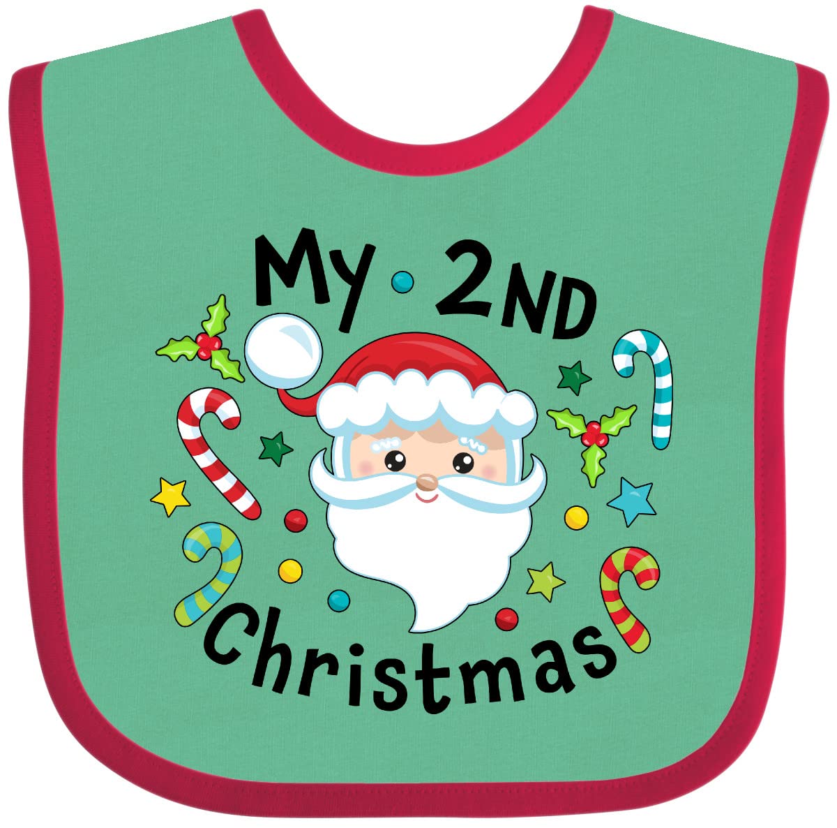 Inktastic My Second Christmas Santa with Candy Canes Baby Bib - Cute Holiday Bib for Infants & Toddlers - Perfect for Christmas Photos, Parties & Festive Family Gatherings