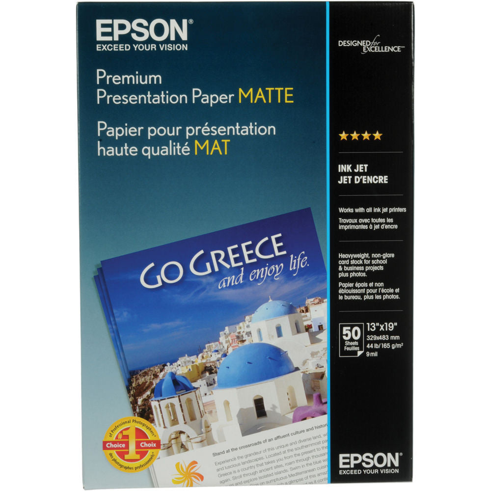Epson Premium Presentation Matte Paper 13x19 Inches - 50 Sheets Pack for High-Quality Prints, Posters, and Professional Presentations - Ideal for Office, School, and Home Projects