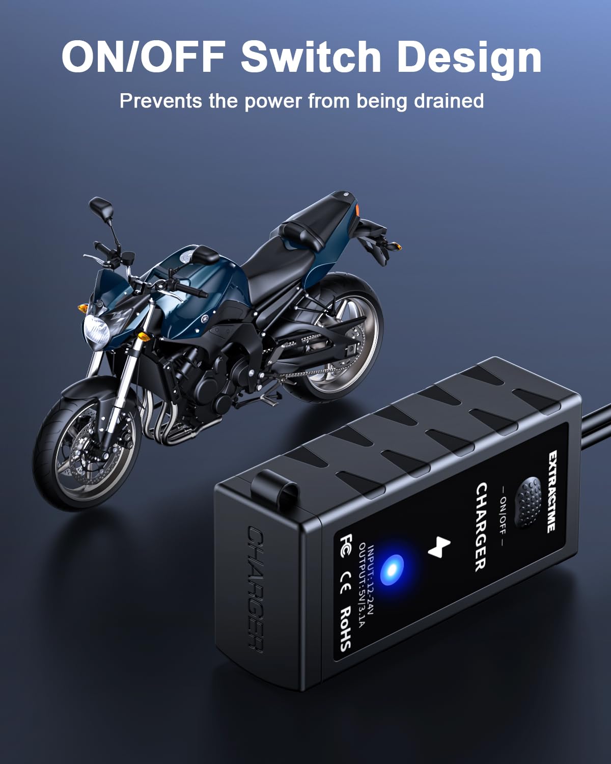 Motorcycle Phone Charger 3.1A Dual USB with Switch - Waterproof ATV Accessory for Phones & GPS