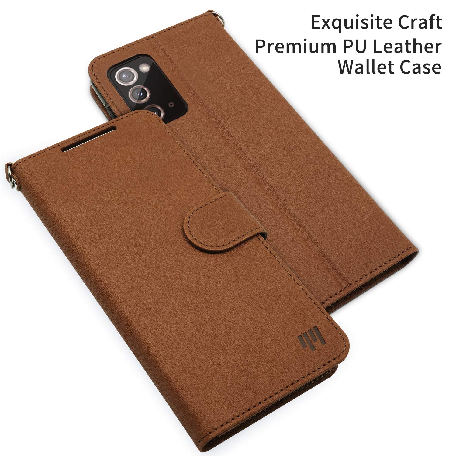 Samsung Galaxy Note 20 Case - PU Leather Wallet Phone Cover with Card Holder & Wrist Strap | Shockproof Protective Case for Note 20 5G (Brown) | Perfect for Business Travel & Daily Use