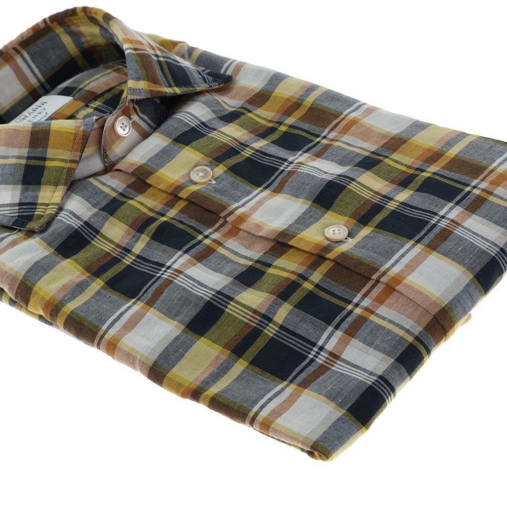 HENRY SARTORIAL X GHERARDI Check Cotton Blend Shirt for Men - Black and Yellow Plaid Casual Button Down Shirt | Office Wear, Date Night & Weekend Outfits