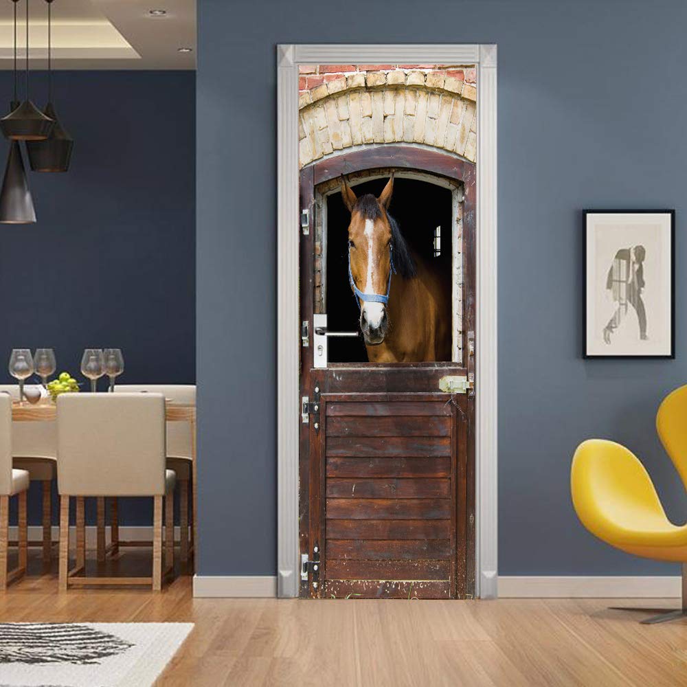 3D Peel and Stick Horse Wall Decals - Removable PVC Waterproof Door Stickers (35.4