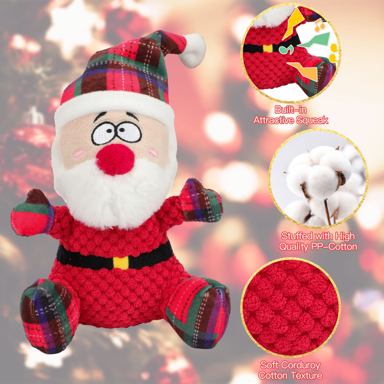Durable Rypet Pet Christmas Squeaky Plush Toy for Small & Medium Dogs - Santa-Themed Puppy Chew Toy for Holiday Play & Training