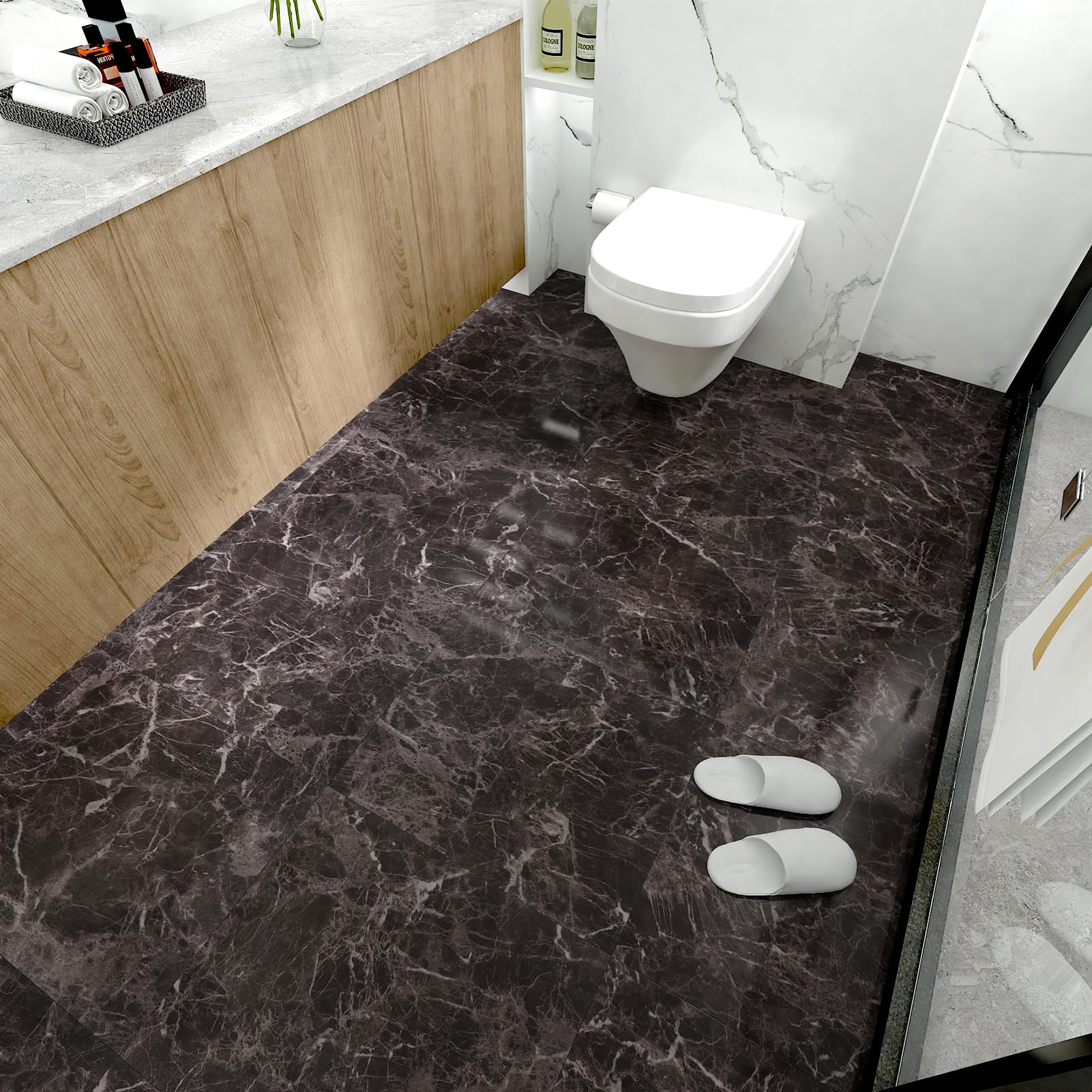 Waterproof Black Marble Peel and Stick Floor Tiles - 10 Pack 12