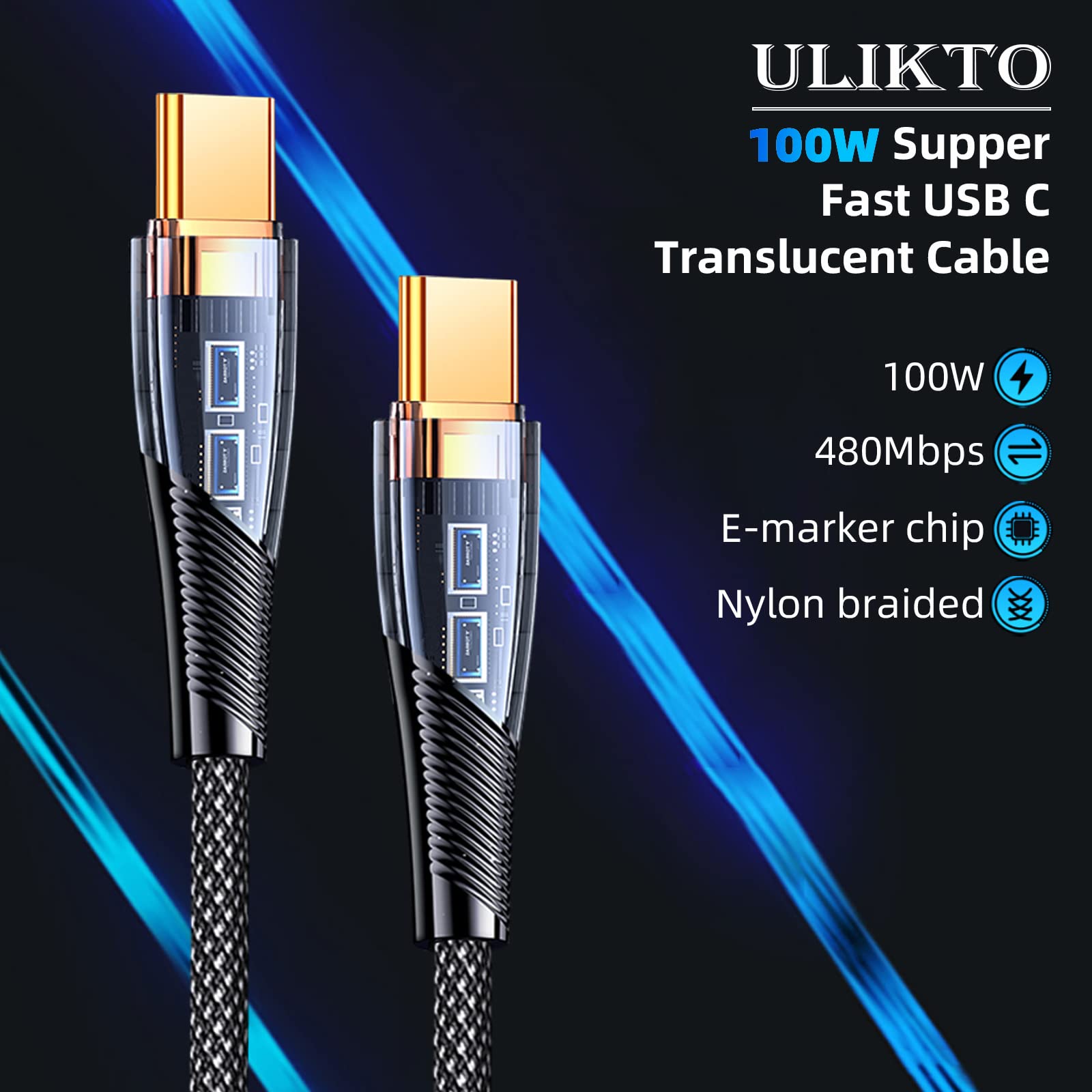 2-Pack 4ft/1.2m USB C to USB C Cable 100W PD Fast Charging, 5A Nylon Braided Type C Cable for Galaxy S22/S21/S20, Note 20, Google Pixel 4/3, iPad Pro, MacBook - Perfect for Home, Office & Travel Charging (Black)