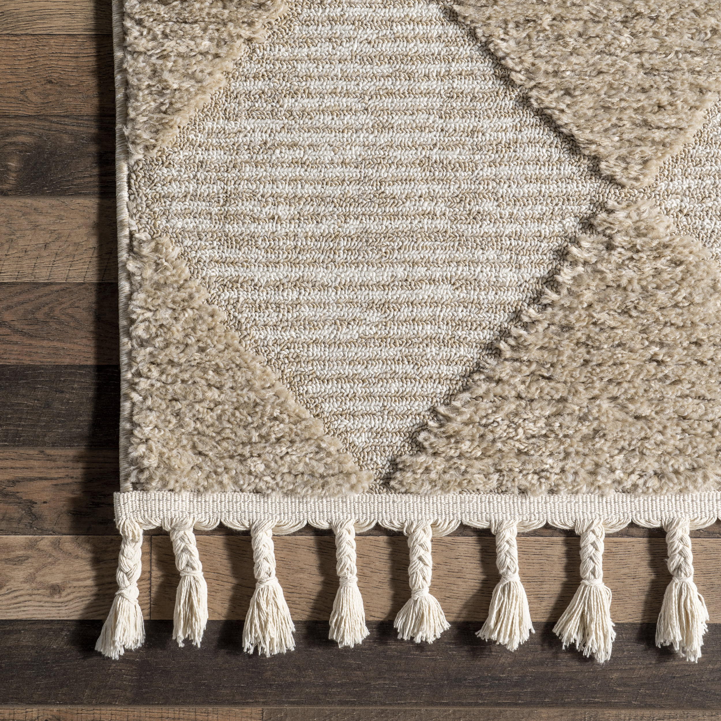 Aylin Diamond Tasseled Rug - Soft Beige Bohemian Area Rug for Living Room, Bedroom & Nursery | Handmade Home Decor