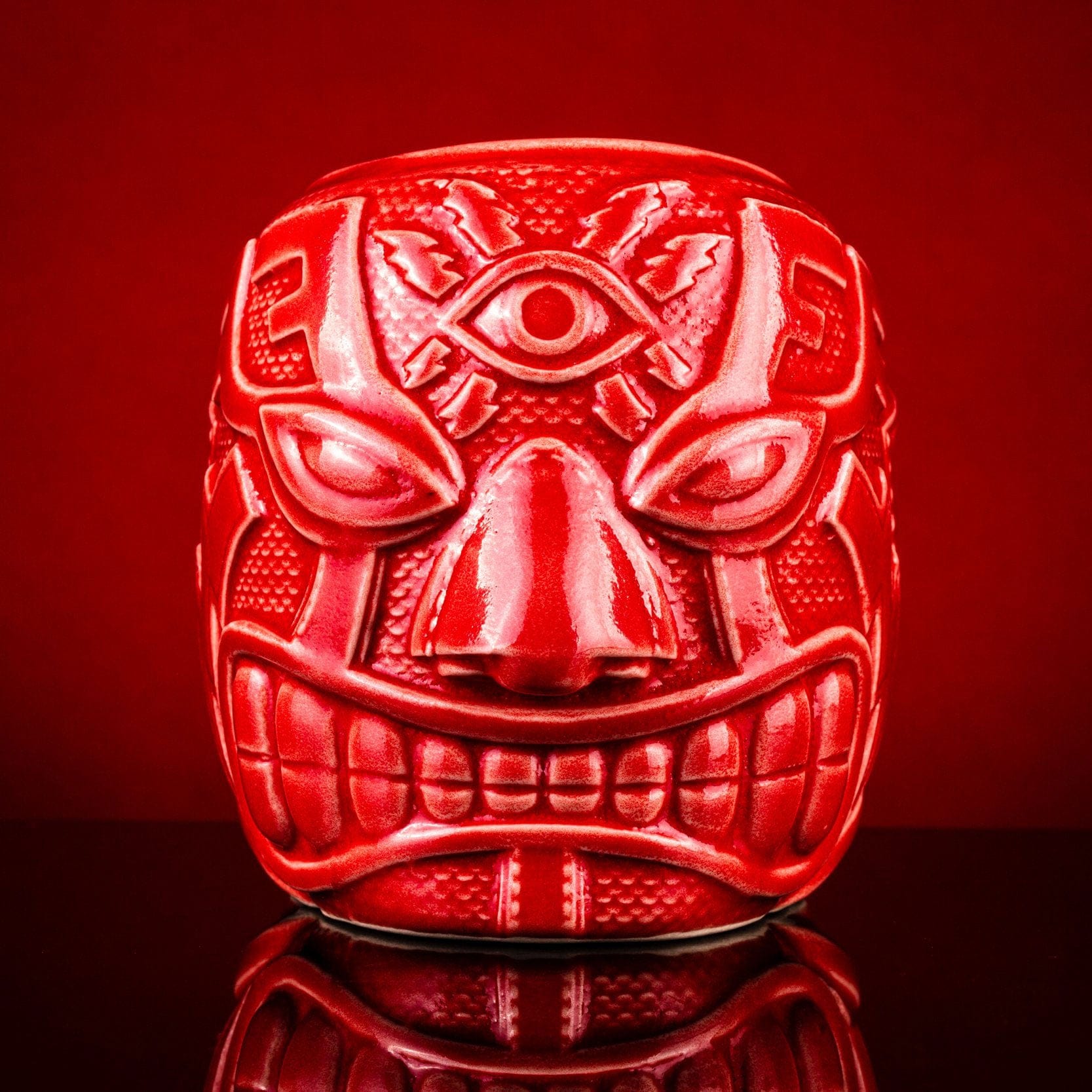 El Ojo Fantastico Tiki Mug - Furia Roja Variant | Handcrafted Ceramic Tiki Cup for Tropical Cocktails | Perfect for Luau Parties, Home Bar Decor & Tiki Drink Enthusiasts