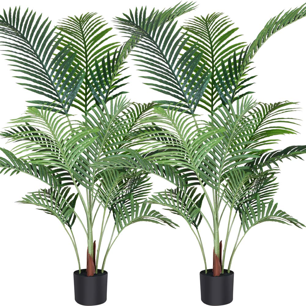 Fopamtri 4.6ft Artificial Areca Palm Tree with 15 Trunks - Realistic Fake Indoor Outdoor Plants in Pot - Modern Home Office Decor, Housewarming Gift (2 Pack) - Perfect for Living Room, Patio, or Wedding Decoration
