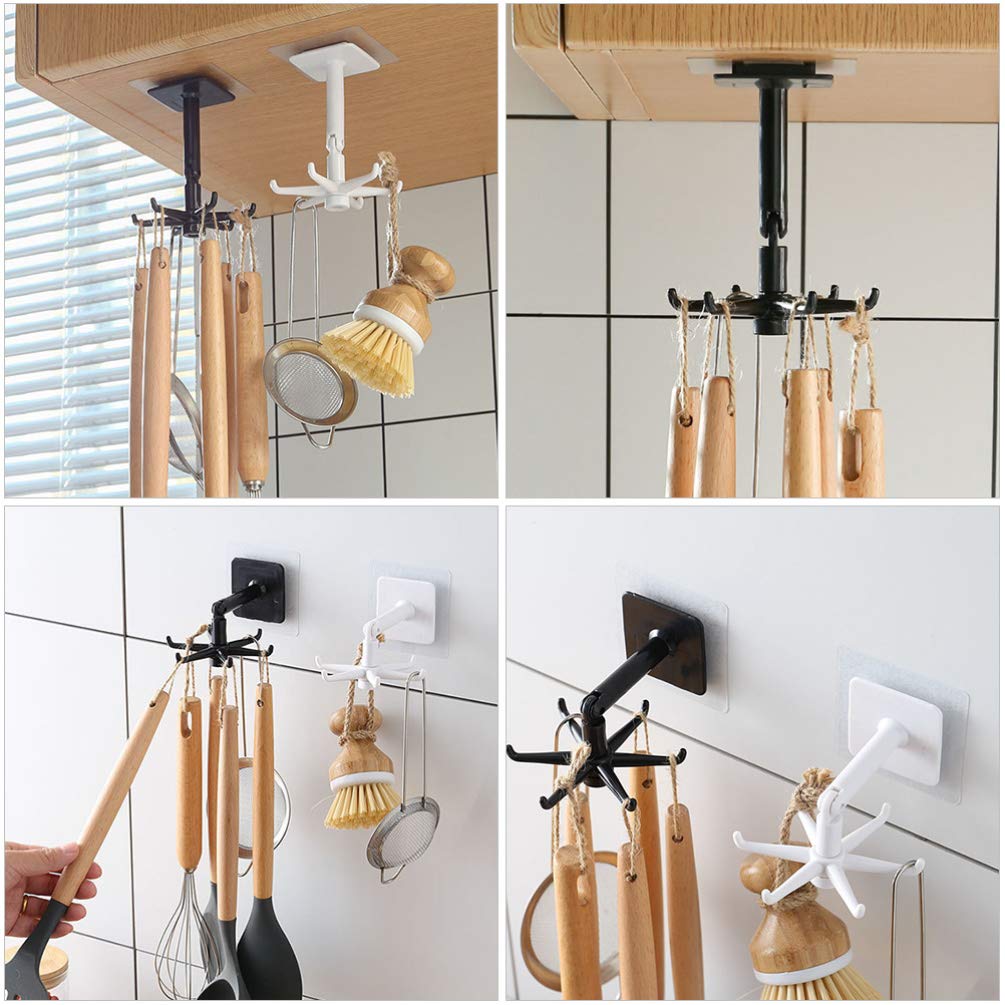 Rotatable Wall Hooks 4-Pack - Plastic Bathroom & Kitchen Storage Hooks for Keys, Bags, Towels - Space Saving Shower Hooks for Home Organization (Perfect for Bathrooms, Showers, Bedrooms & Entryways)