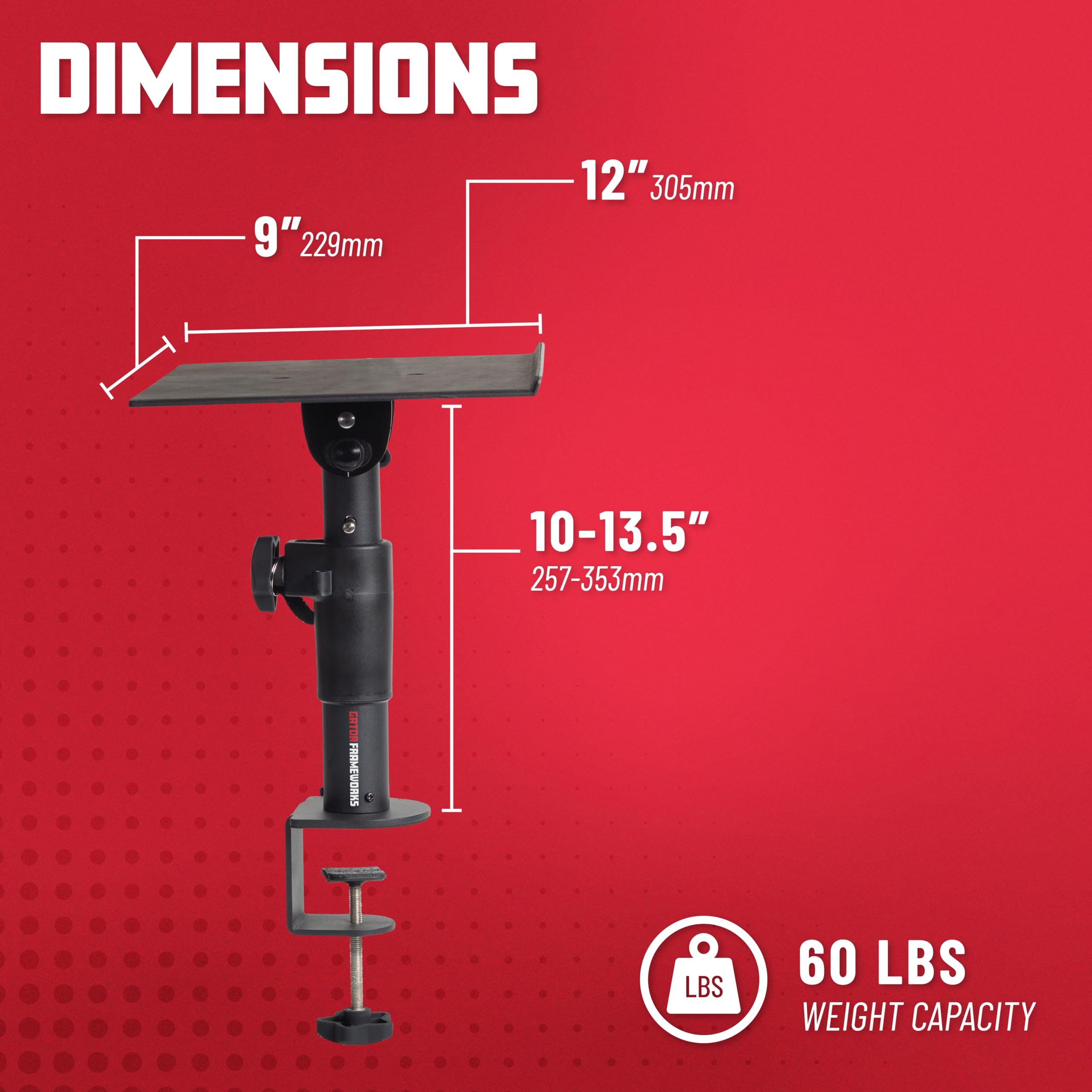 Gator Frameworks Desktop Clamp-On Studio Monitor & Speaker Stands (Set of 2) - Heavy Duty Adjustable Mount for Home & Professional Audio Setup - Perfect for Music Production, Gaming & Streaming Studios