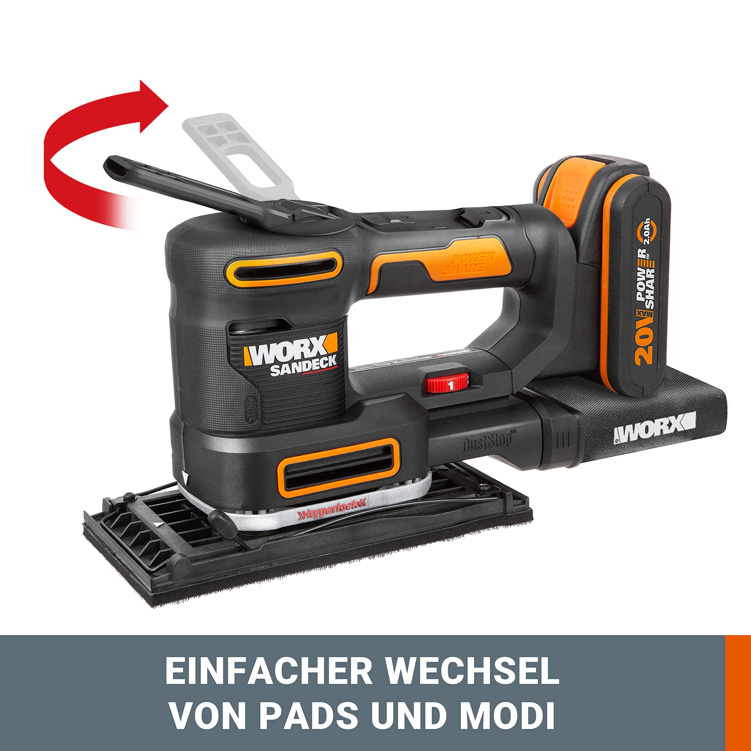 WORX WX820.9 Cordless Multi Sander - 5-in-1 Functions: Orbital, Fine, Detail, Contour & Finger Sanding - Variable Speed - PowerShare Compatible - Battery & Charger Not Included, Black - Perfect for Woodworking, DIY Projects & Home Renovation