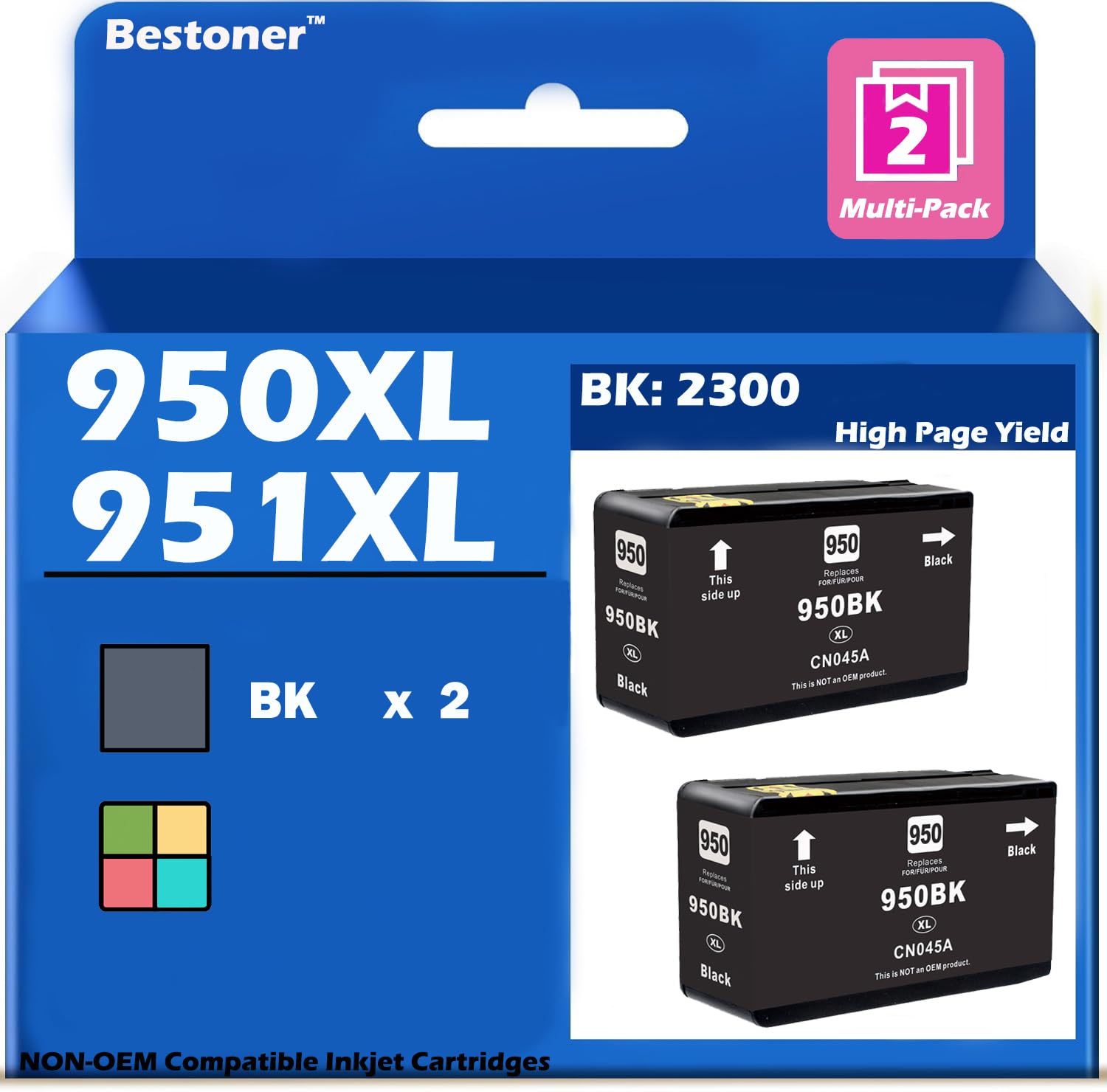 HP 950XL 951XL Compatible Ink Cartridges - High Yield Replacement for HP Officejet 8100 8600 8610 8620 8630 8640 8660 8615 8625 251DW 276DW Printers (2 Black) - Perfect for Home Office Printing & High Volume Documents
