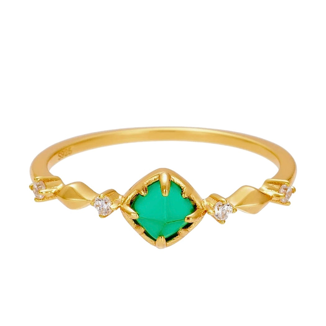 14K Gold Plated Minimalist Emerald Promise Ring for Women | Elegant & Dainty Engagement Jewelry Gift for Her | Perfect for Anniversaries, Valentine's Day & Special Occasions
