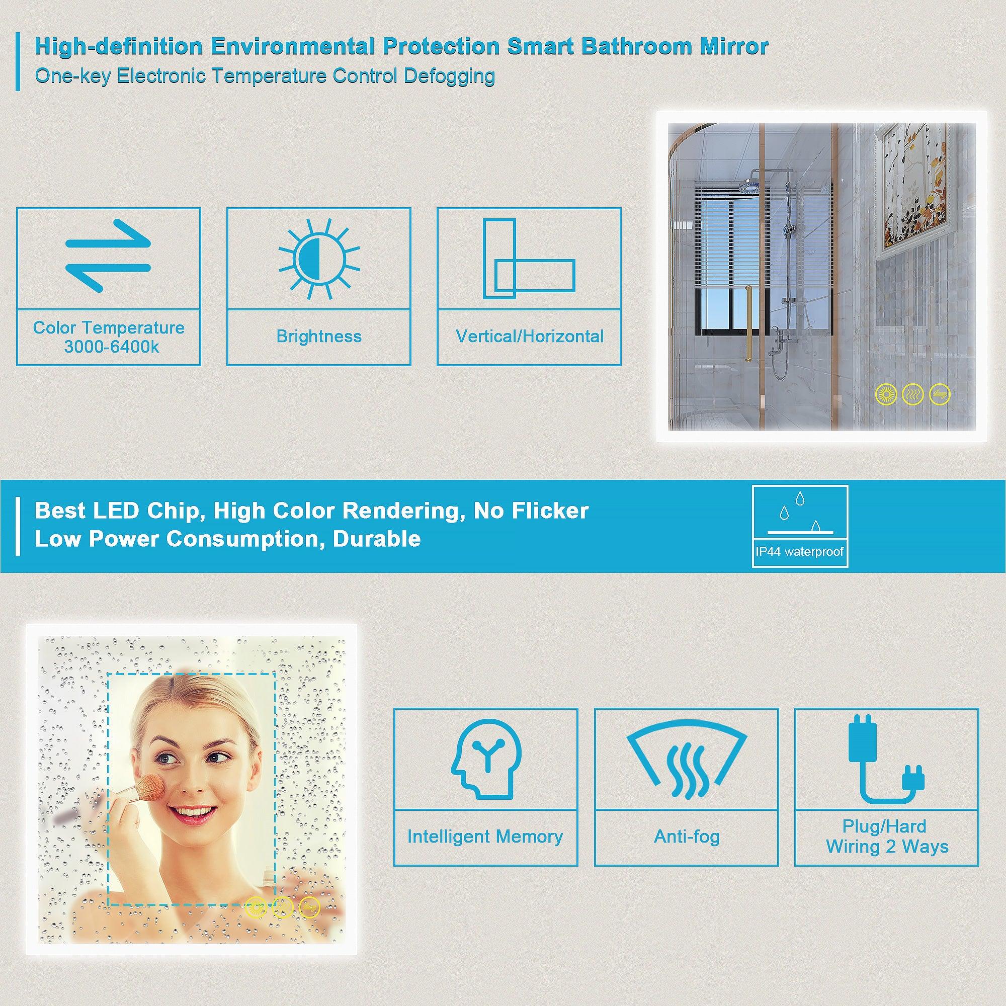 SmartGlow Dimmable LED Frameless Anti-Fog Bathroom Vanity Mirror with Touch Control - Perfect for Makeup, Shaving & Home Decor